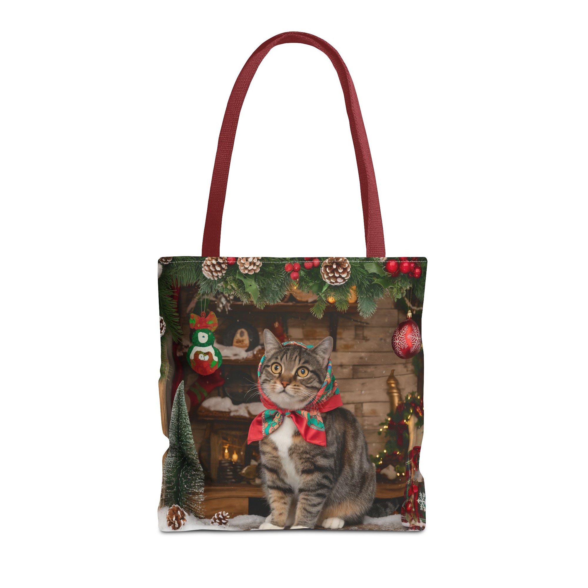 Cat with Babushka Christmas Tote Bag