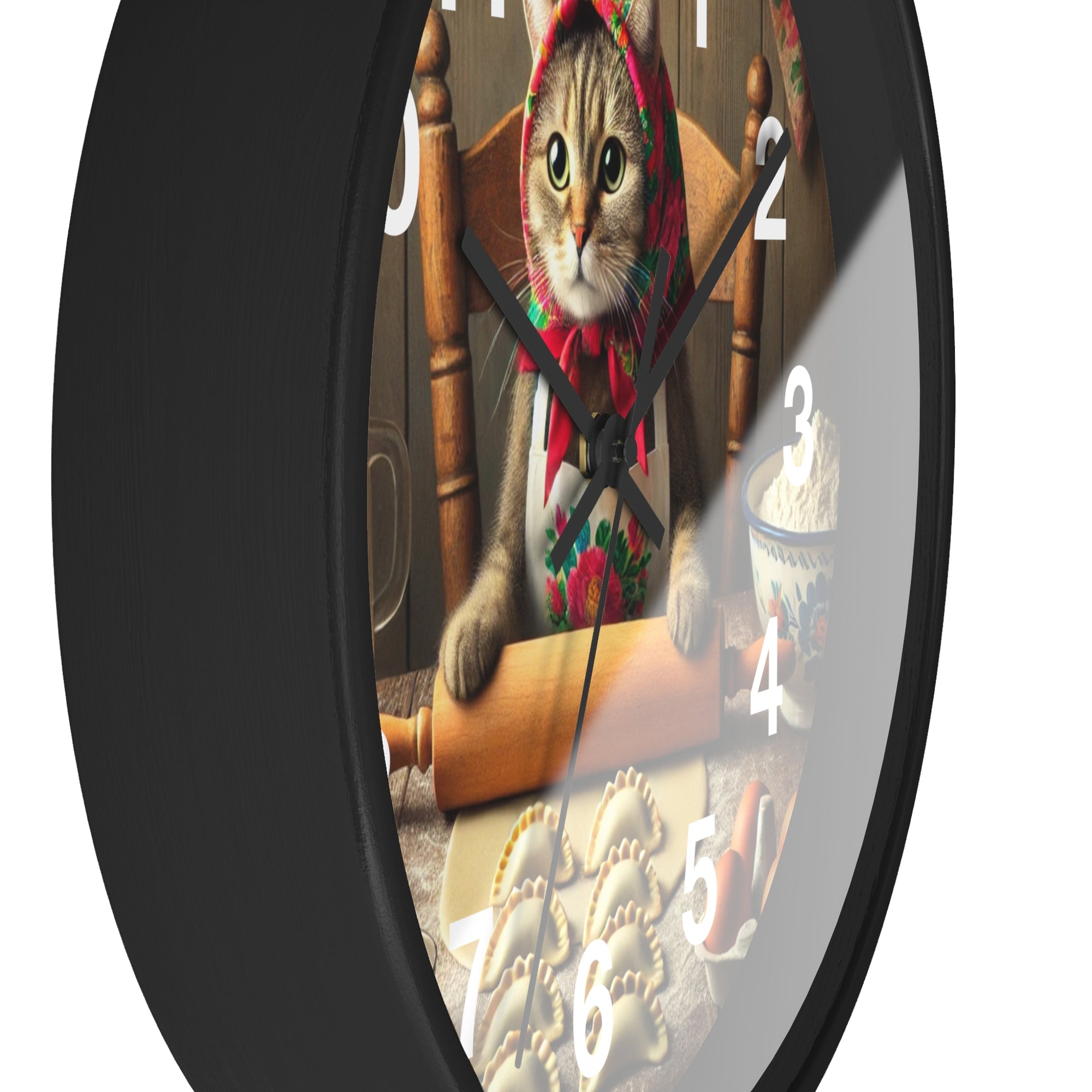 Babushka Cat Making Pierogi Wall Clock