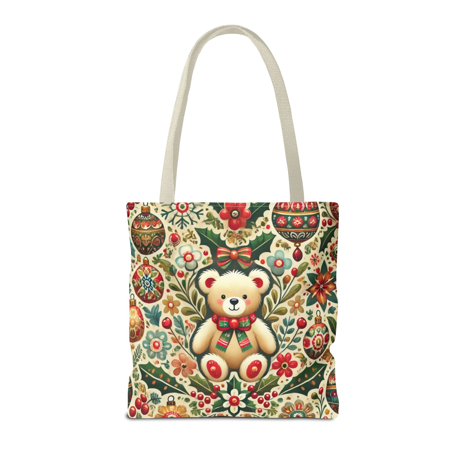 Festive Teddy Bear Folk Art Christmas Holiday Tote Bag