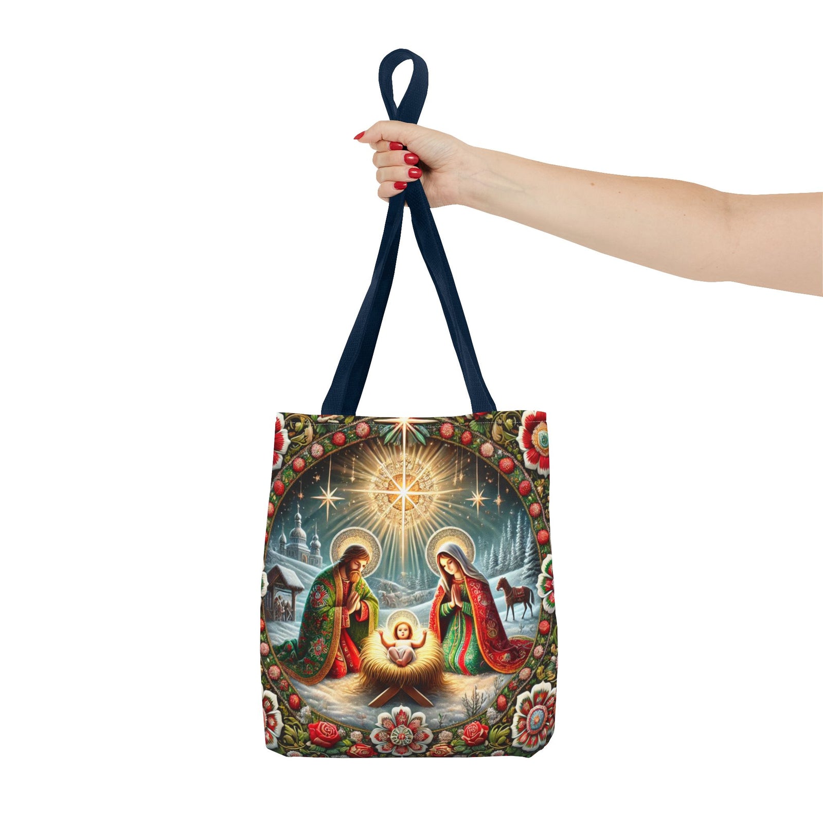 Nativity Scene Holy Family Manger Biblical Artwork Tote Bag