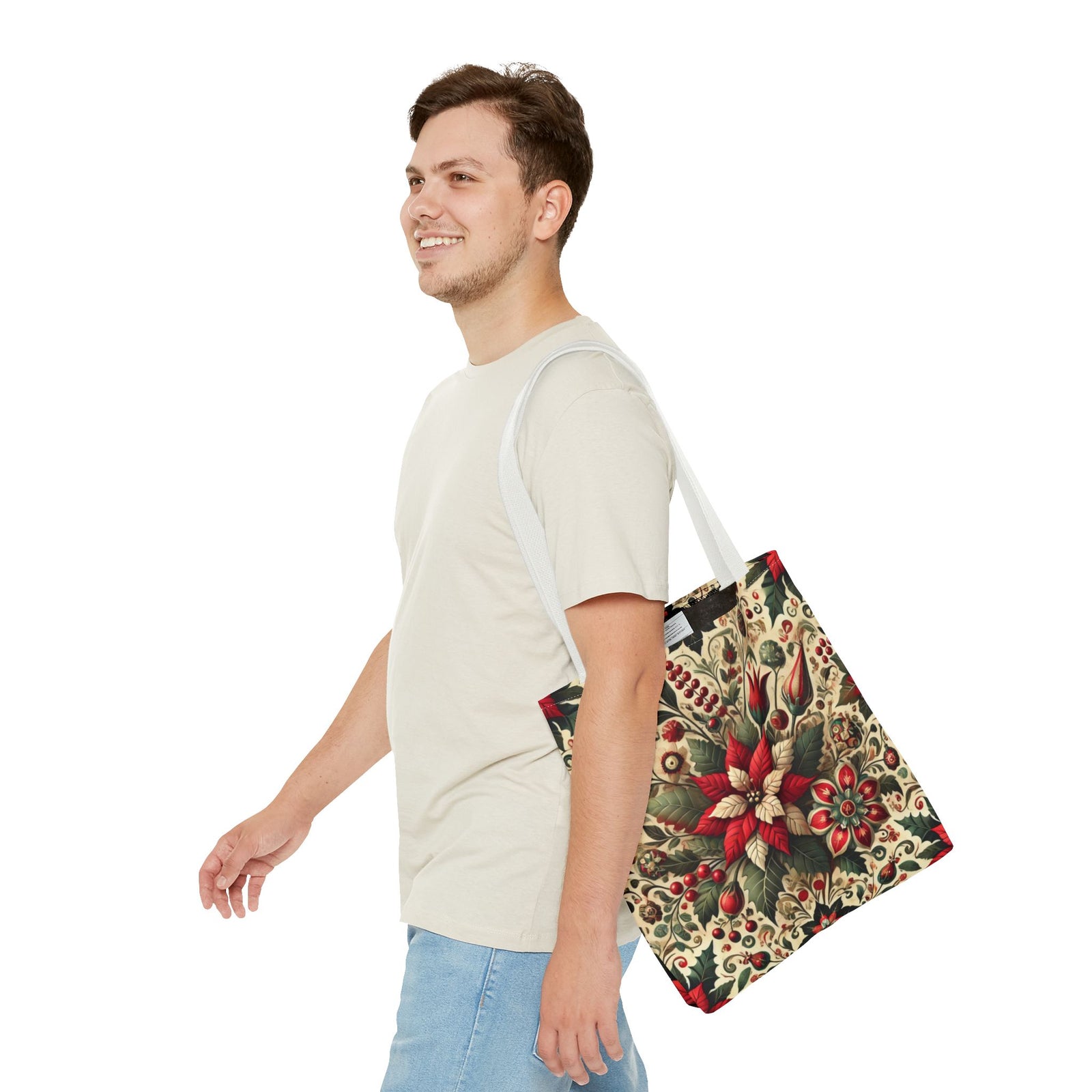 Christmas Poinsettia Floral Art Holiday Tote Bag