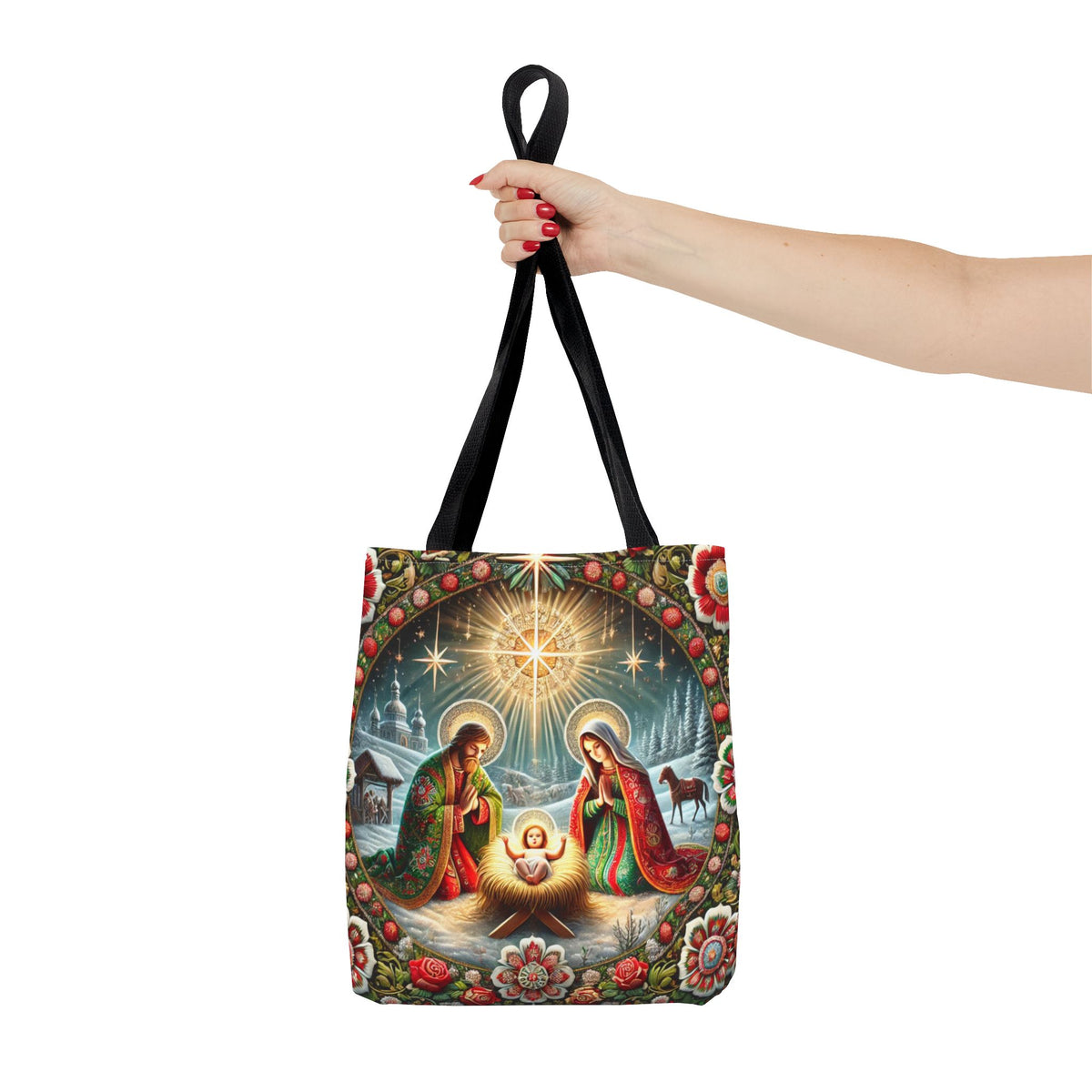 Nativity Scene Holy Family Manger Biblical Artwork Tote Bag