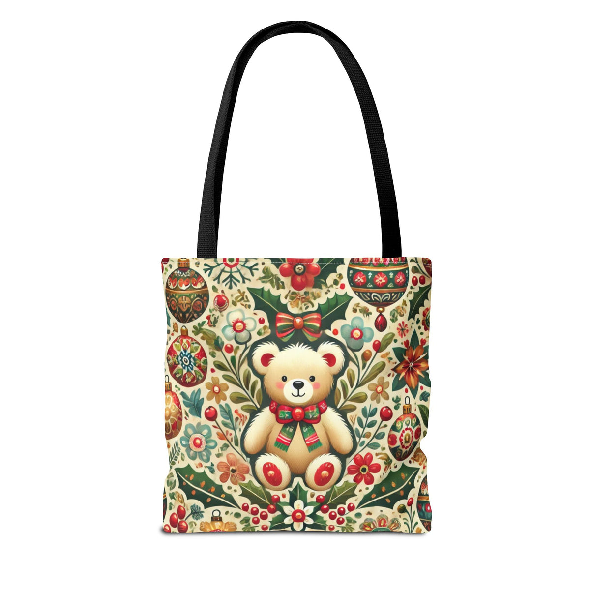 Festive Teddy Bear Folk Art Christmas Holiday Tote Bag