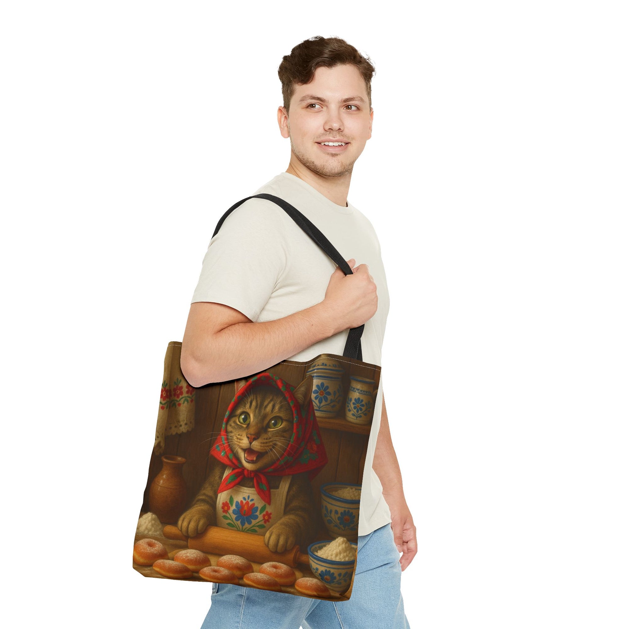 Babushka Cat Making Paczki Polish Donuts Tote Bag
