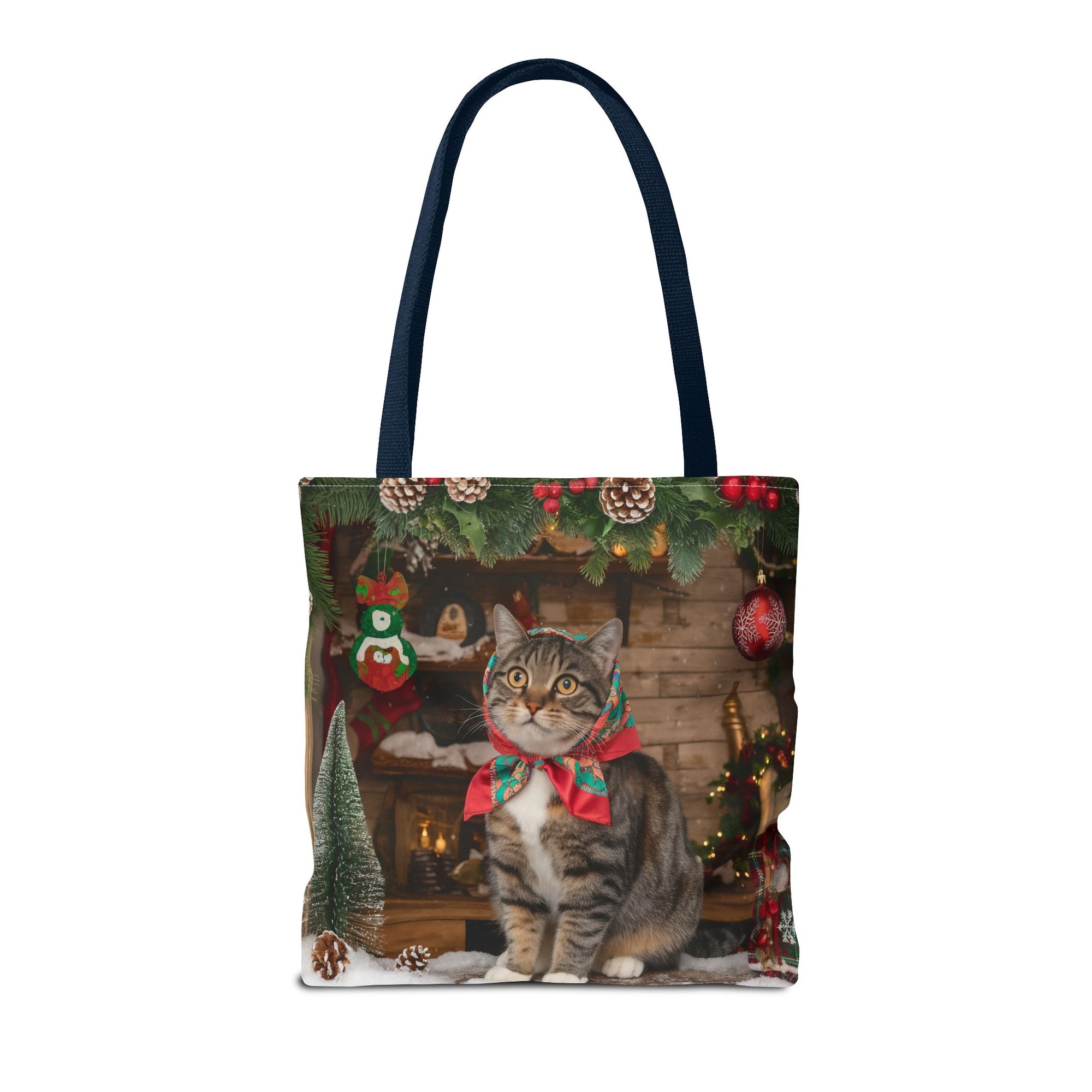 Cat with Babushka Christmas Tote Bag