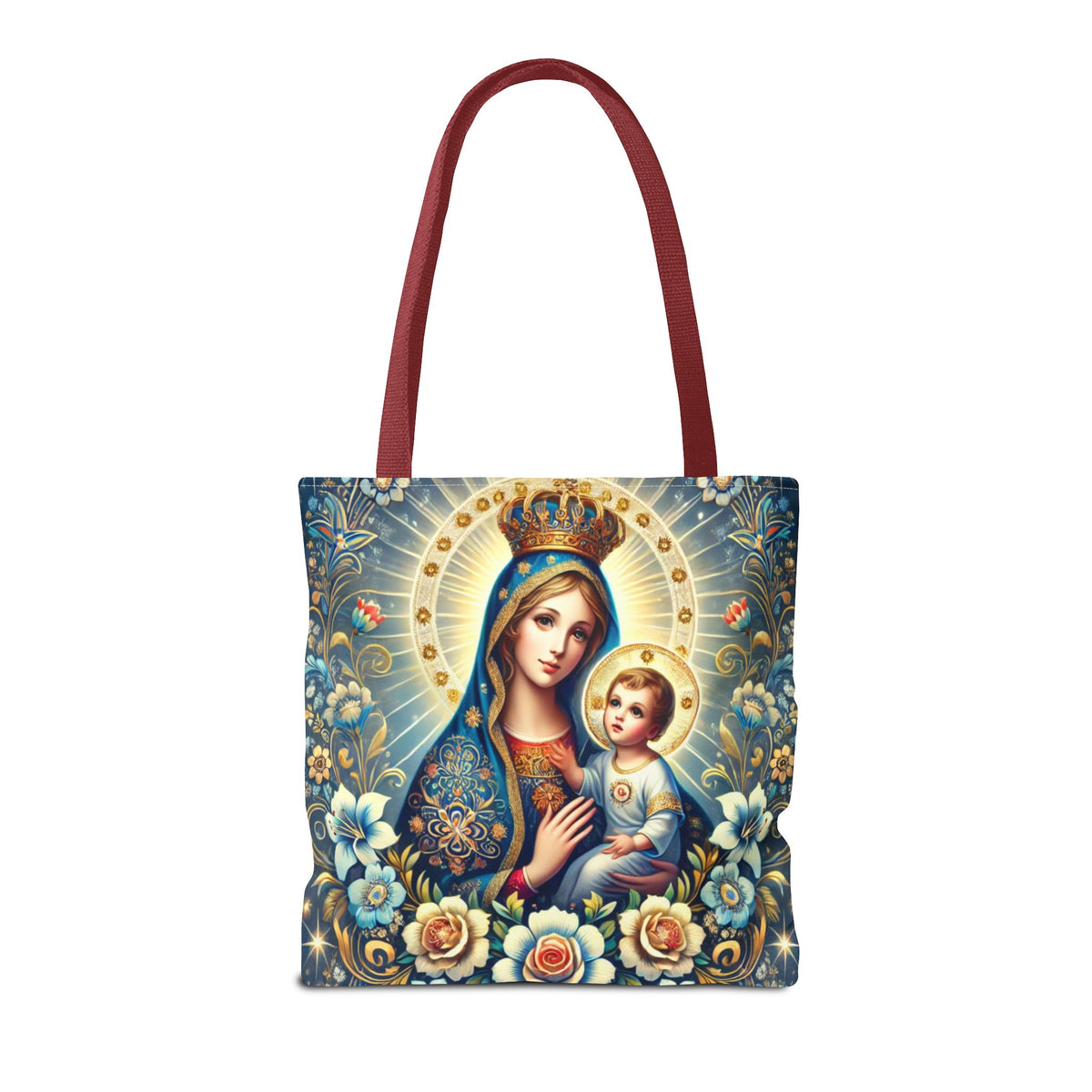 Virgin Mary Baby Jesus Floral Folk Art Tote Bag