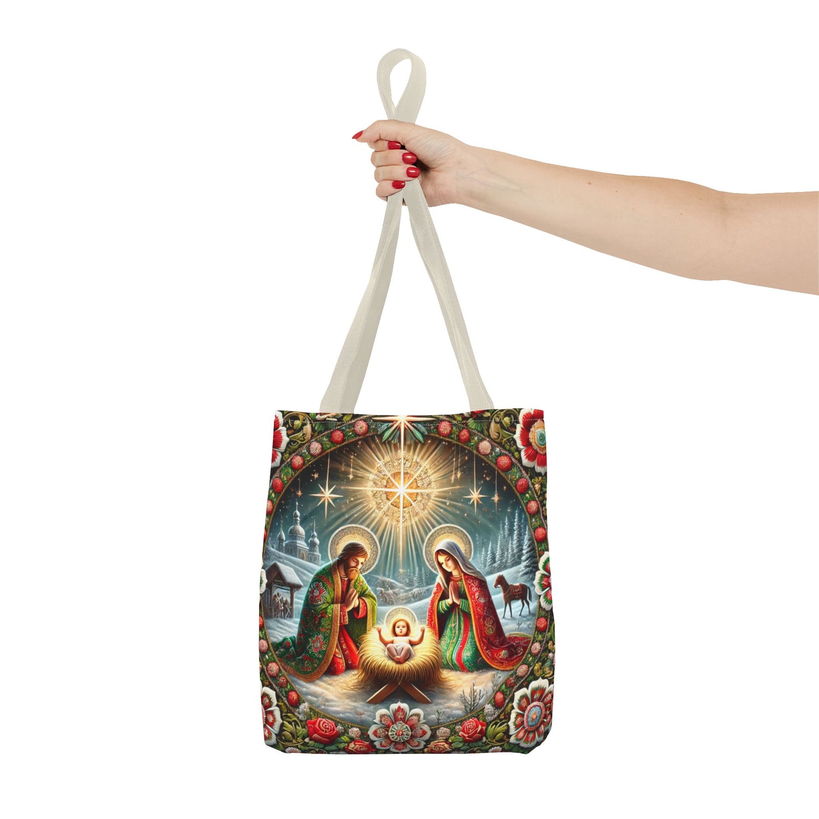 Nativity Scene Holy Family Manger Biblical Artwork Tote Bag