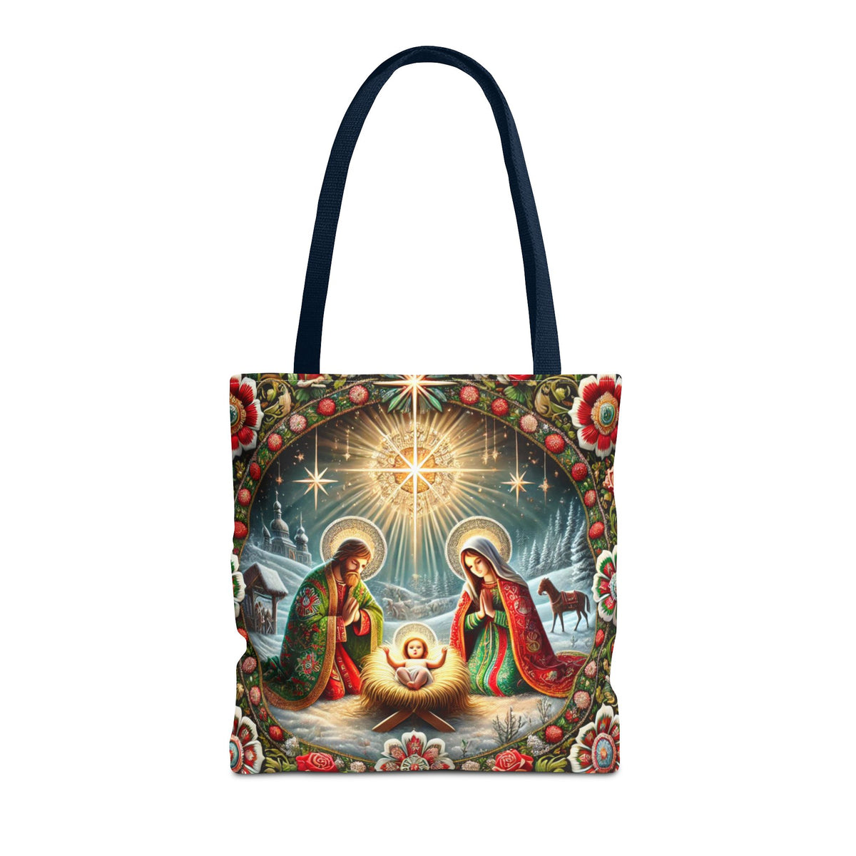 Nativity Scene Holy Family Manger Biblical Artwork Tote Bag