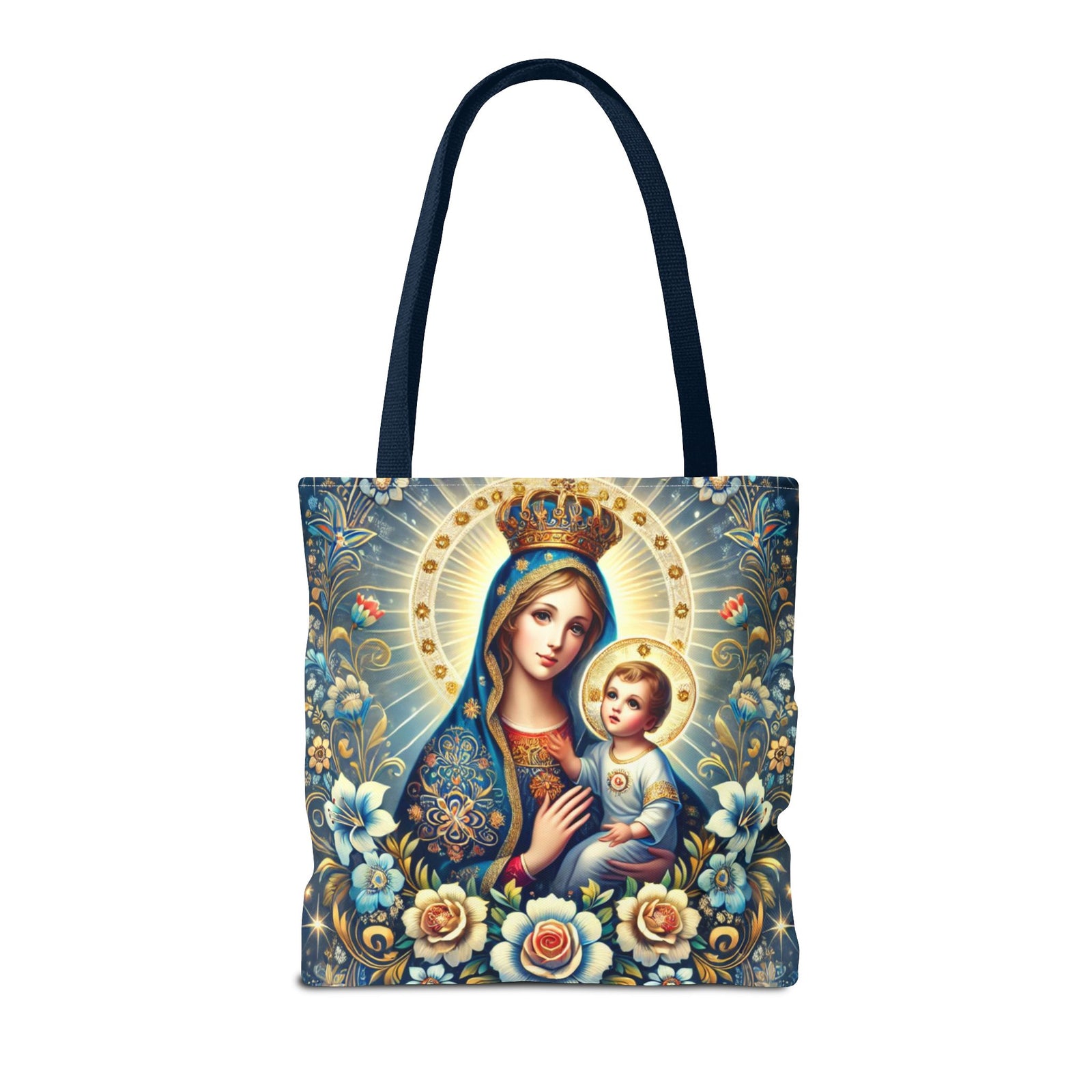 Virgin Mary Baby Jesus Floral Folk Art Tote Bag