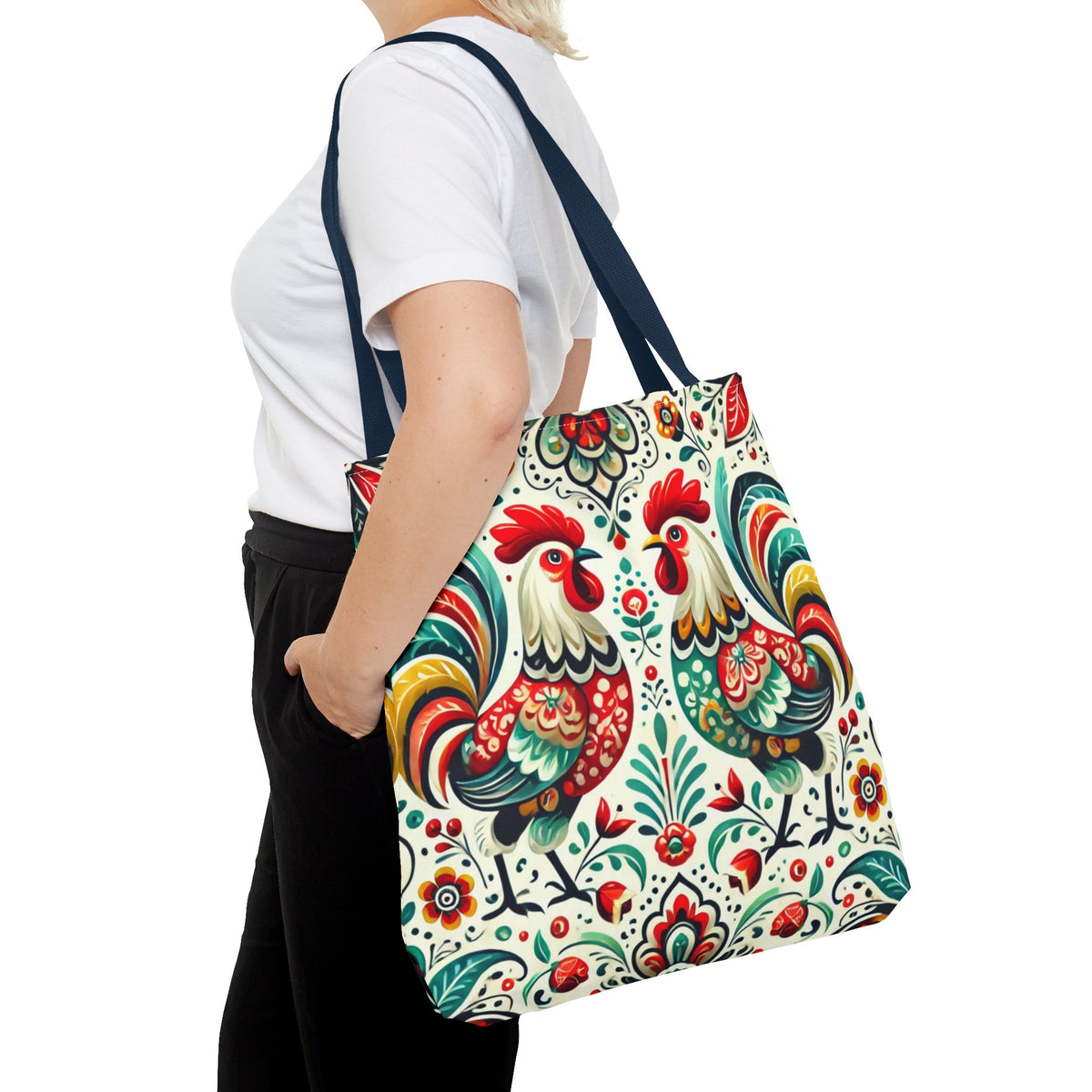 Vibrant Floral Folk Art Chicken Tote Bag