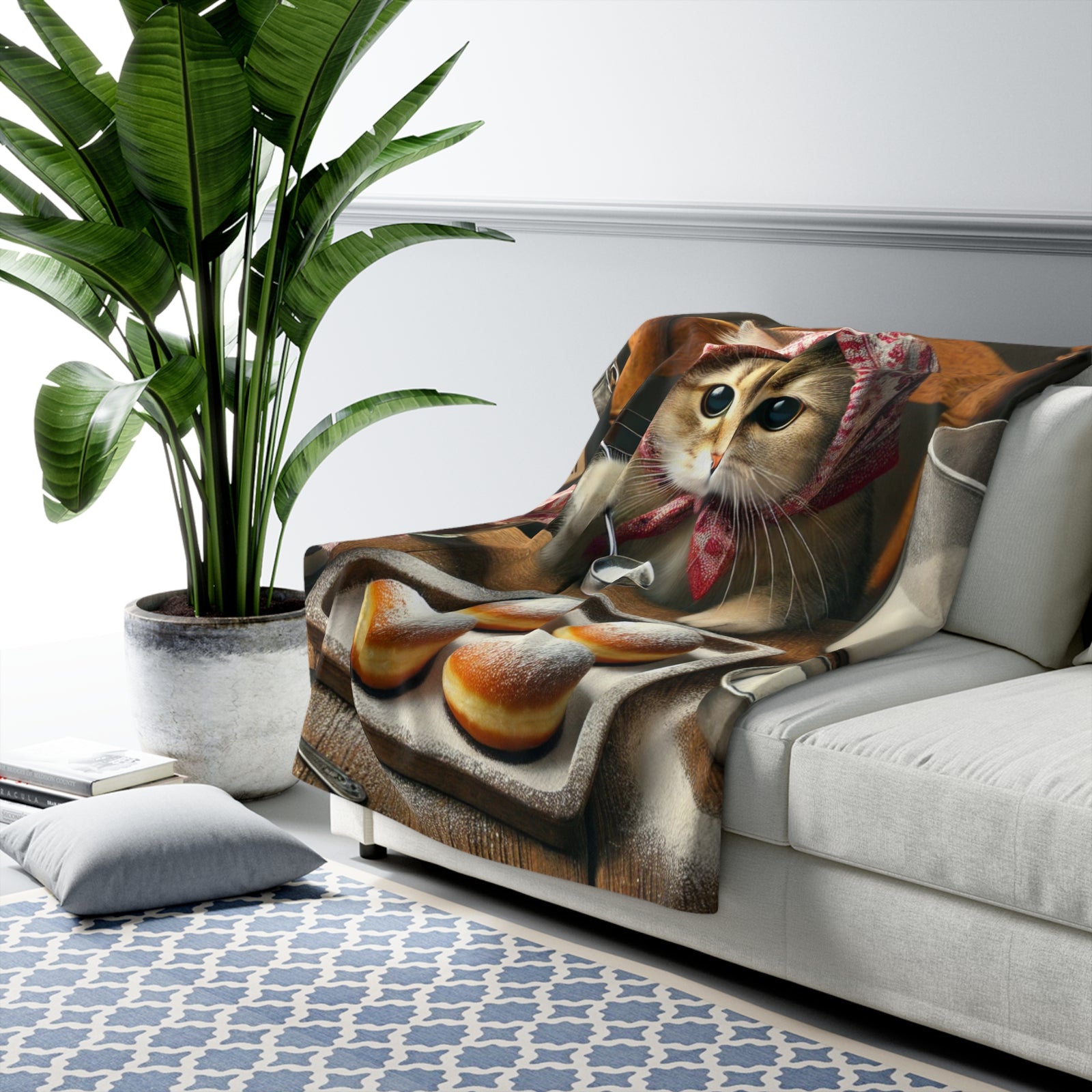 Polish Cat Making Paczki Sherpa Fleece Blanket