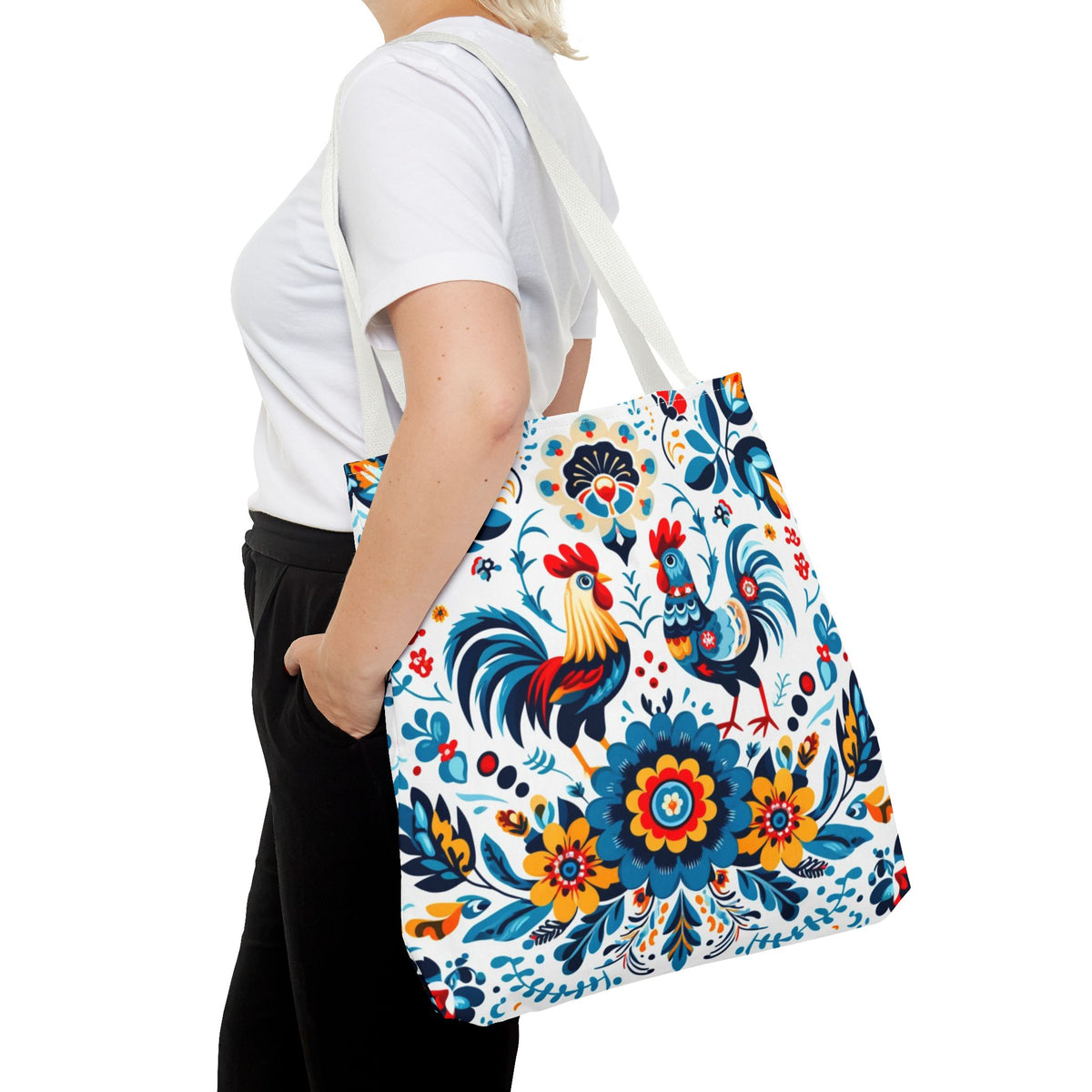 Vibrant Polish Chicken Pattern Floral Design Tote Bag