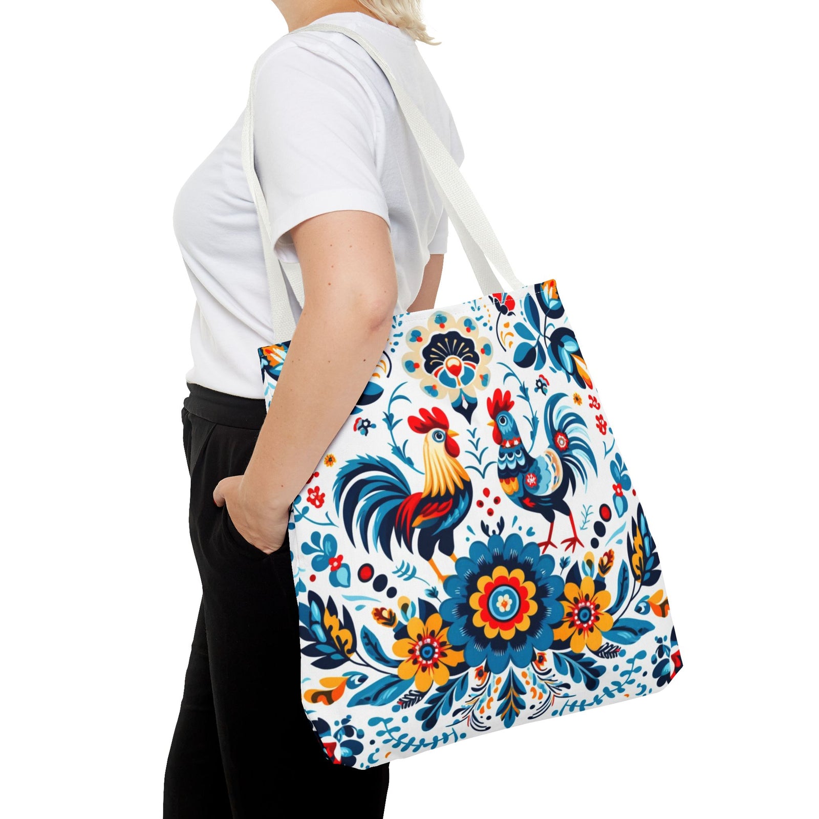 Vibrant Polish Chicken Pattern Floral Design Tote Bag