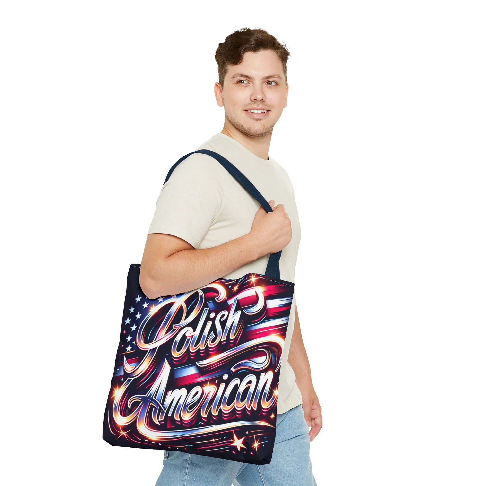 Polish American Patriotic Tote Bag - USA Flag Shoulder Bag for Independence Day