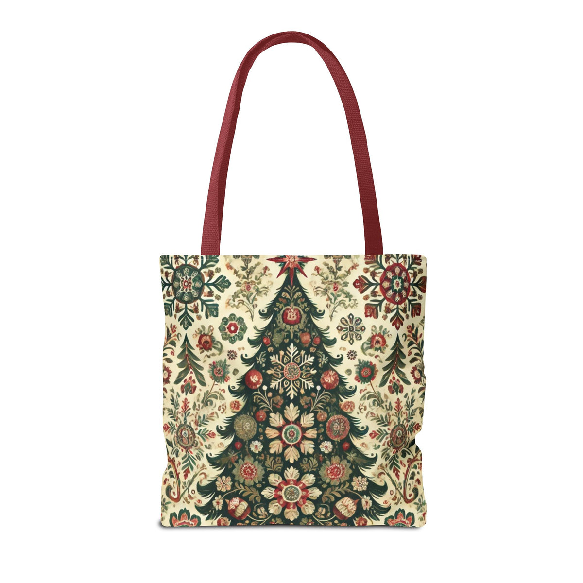 Vintage Christmas Trees Polish Folk Art Pattern Tote Bag