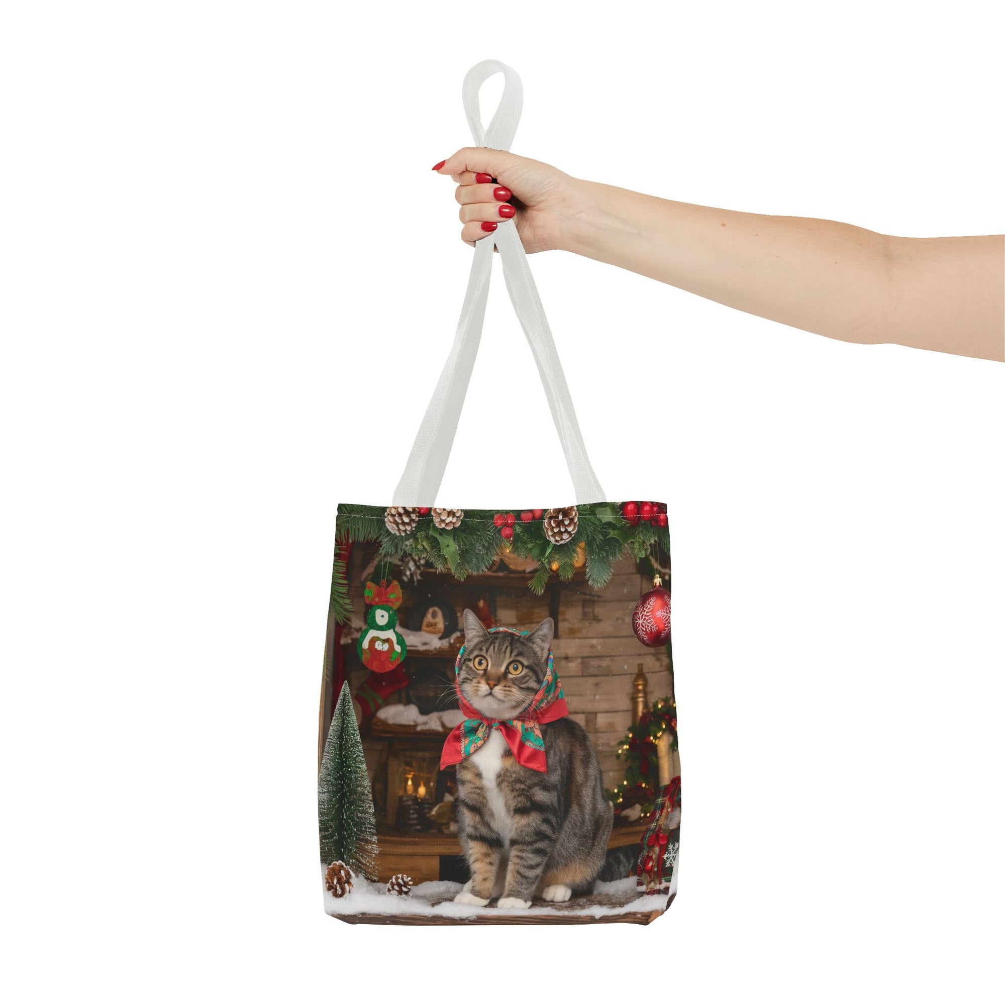 Cat with Babushka Christmas Tote Bag