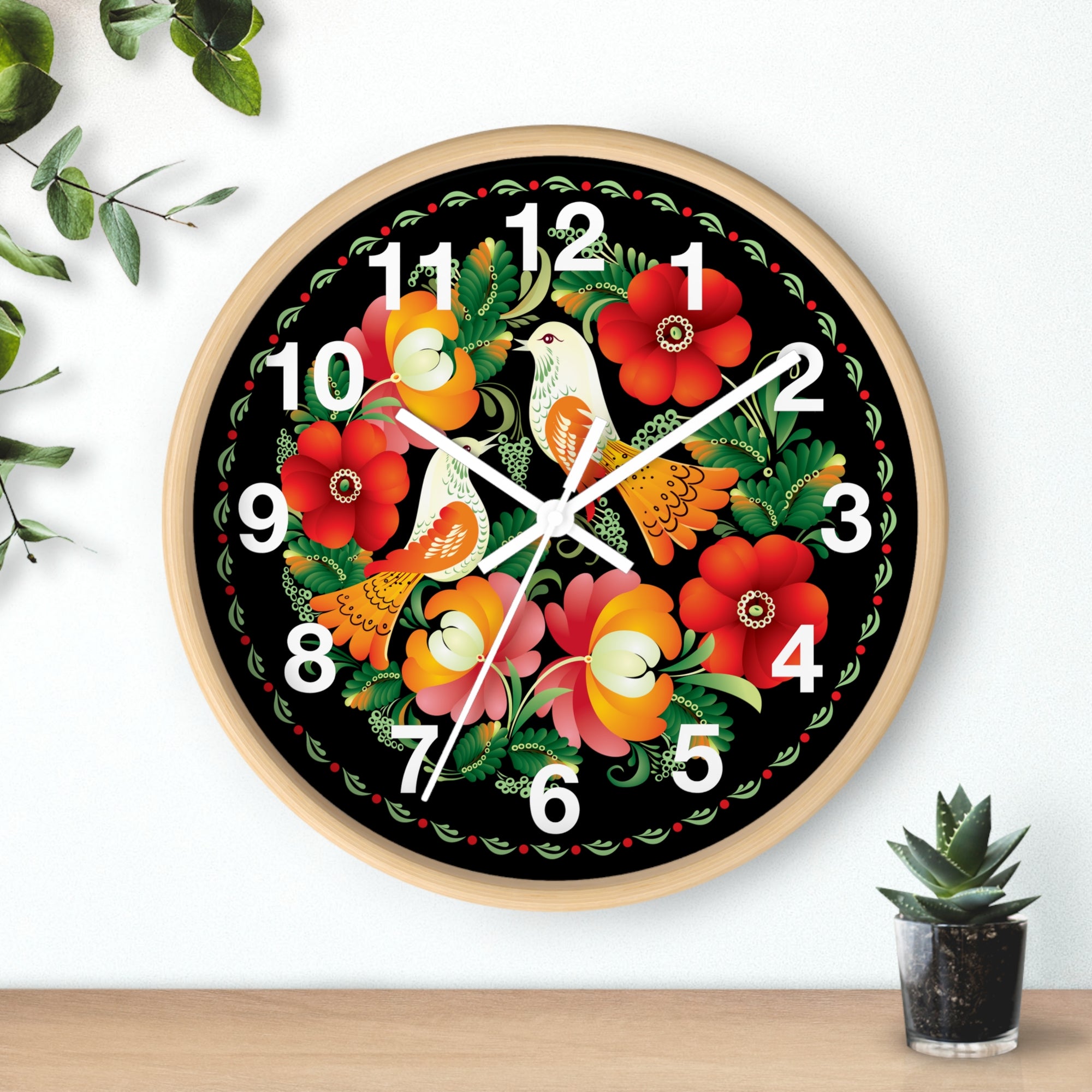 Folk Art Love Birds Wall Clock