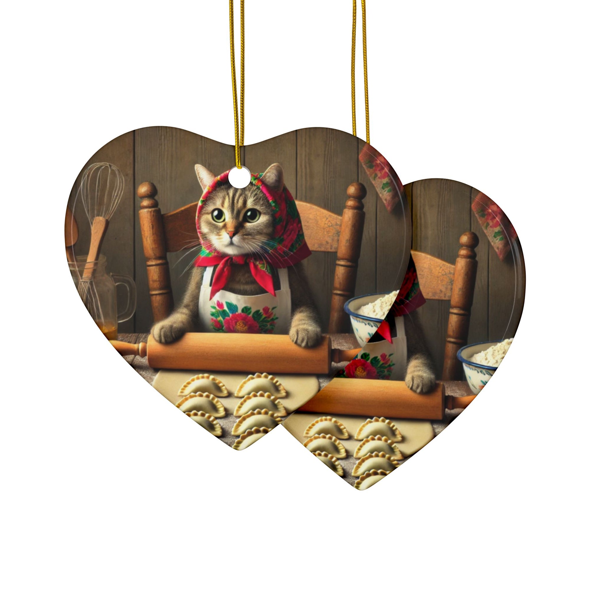 Babsuhka Cat Making Pierogi Ceramic Ornaments