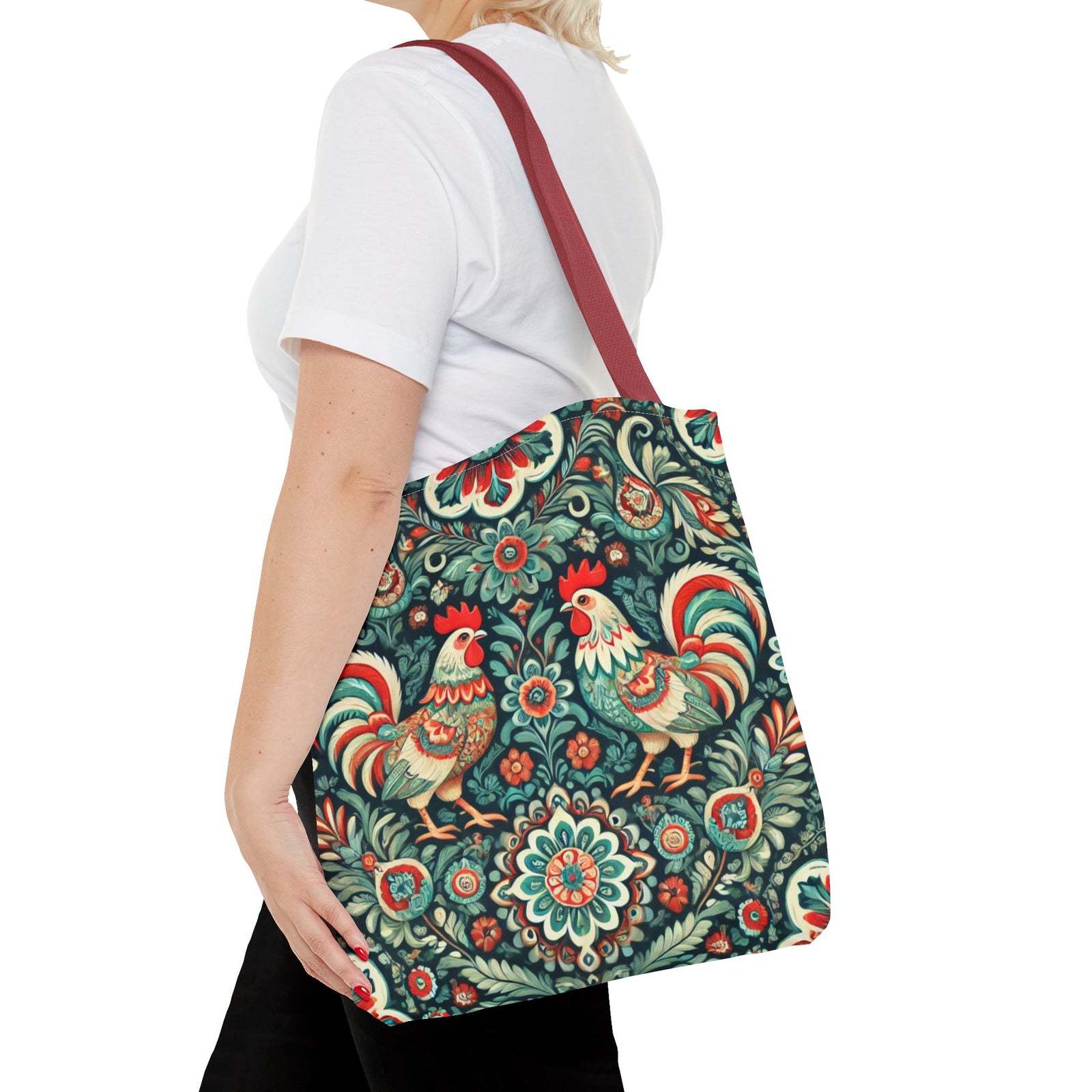 Polish Wycinanki Chickens Floral Design Tote Bag