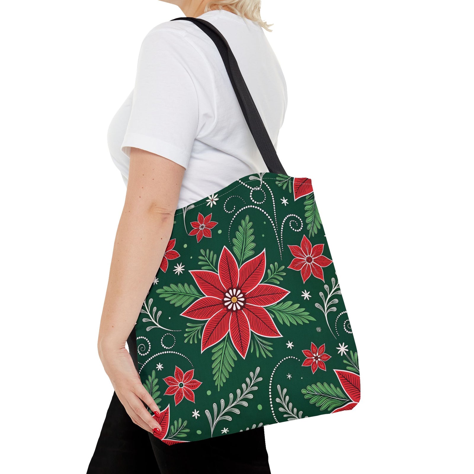 Christmas Poinsettia Folk Art Tote Bag