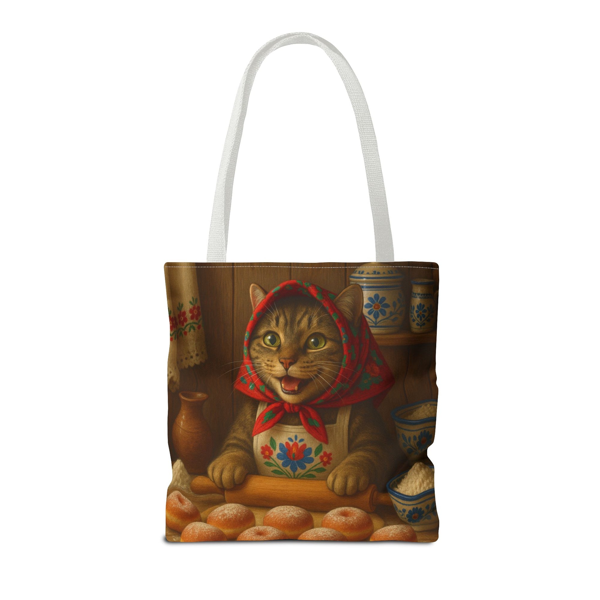 Babushka Cat Making Paczki Polish Donuts Tote Bag