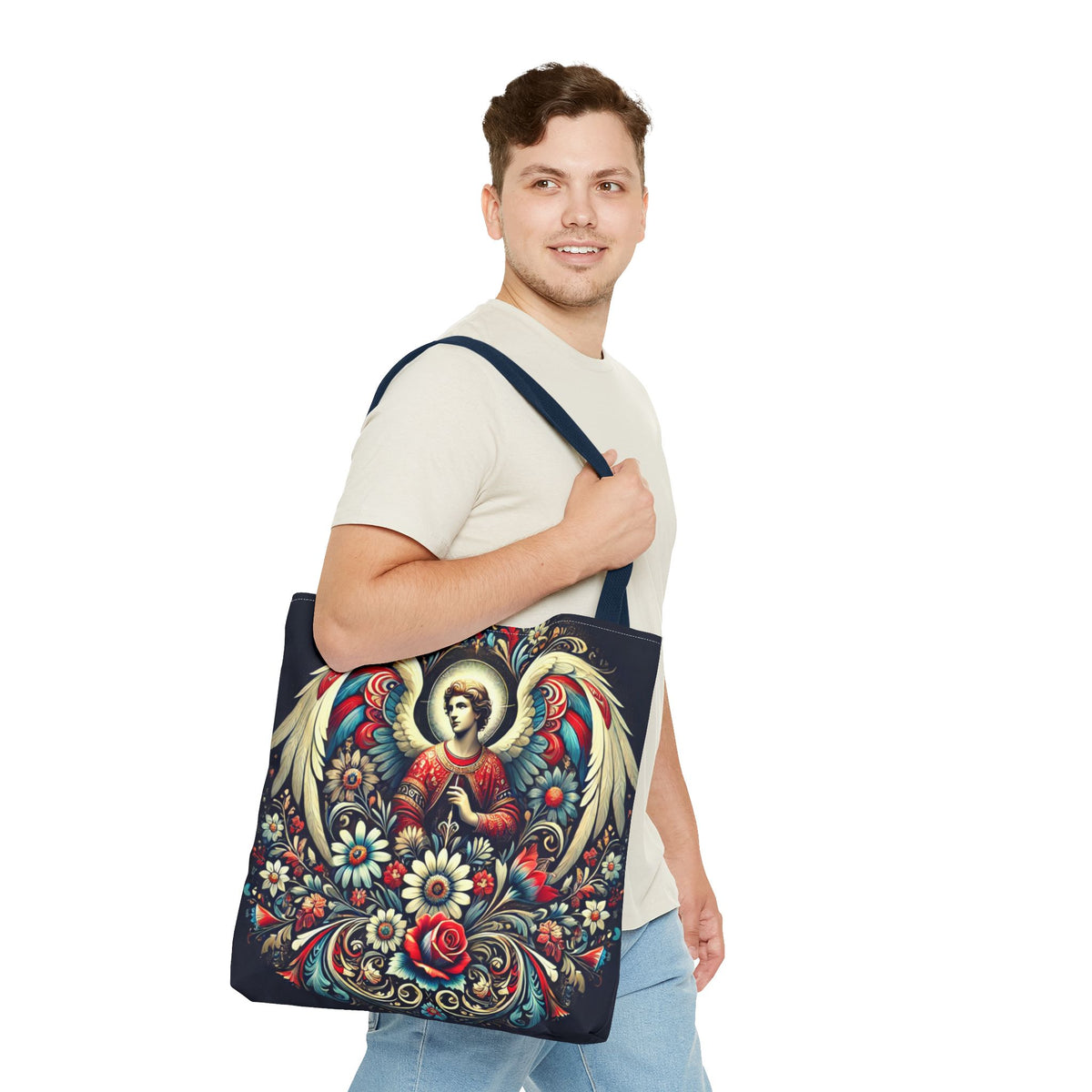 Archangel Michael Polish Floral Folk Art Tote Bag