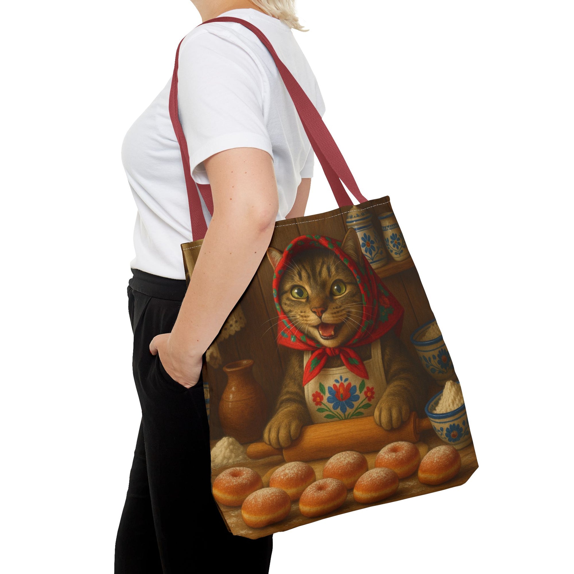 Babushka Cat Making Paczki Polish Donuts Tote Bag