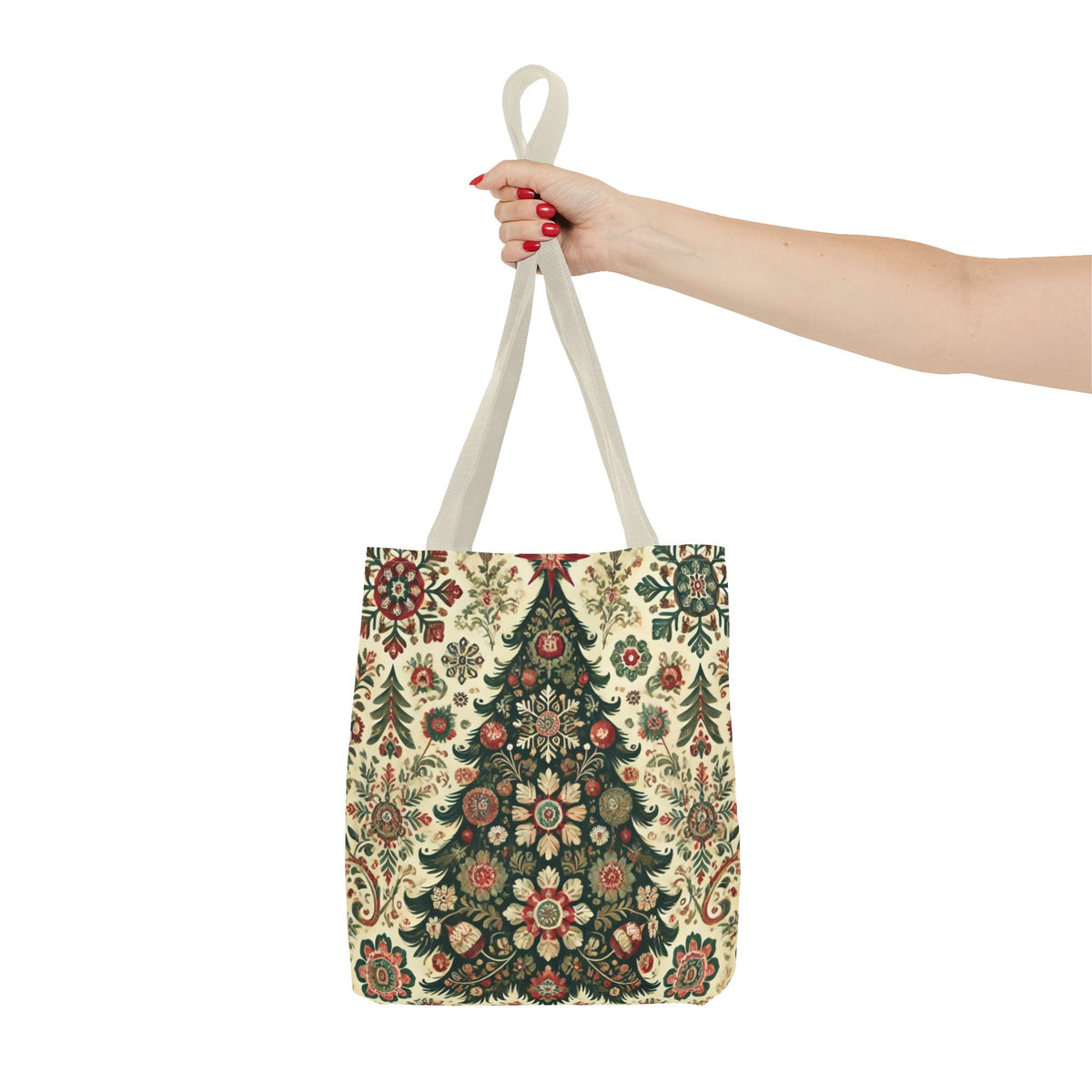 Vintage Christmas Trees Polish Folk Art Pattern Tote Bag