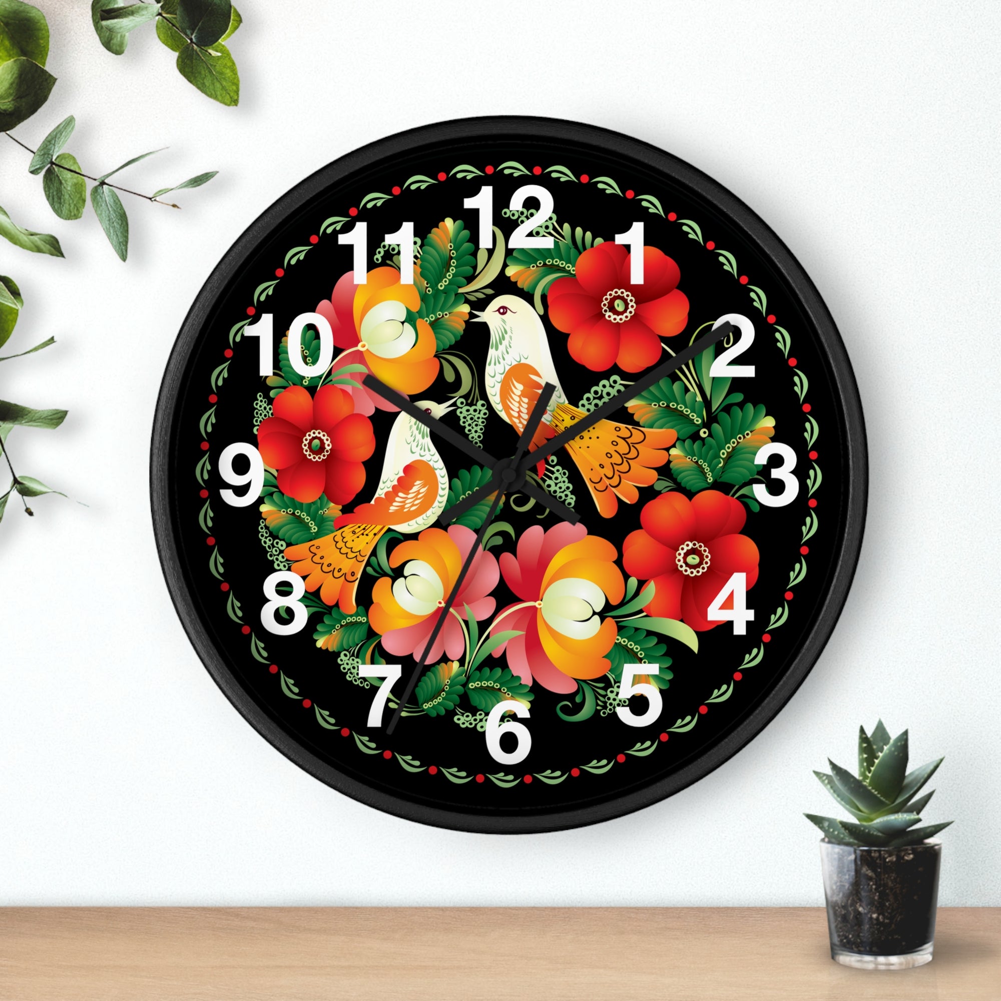 Folk Art Love Birds Wall Clock