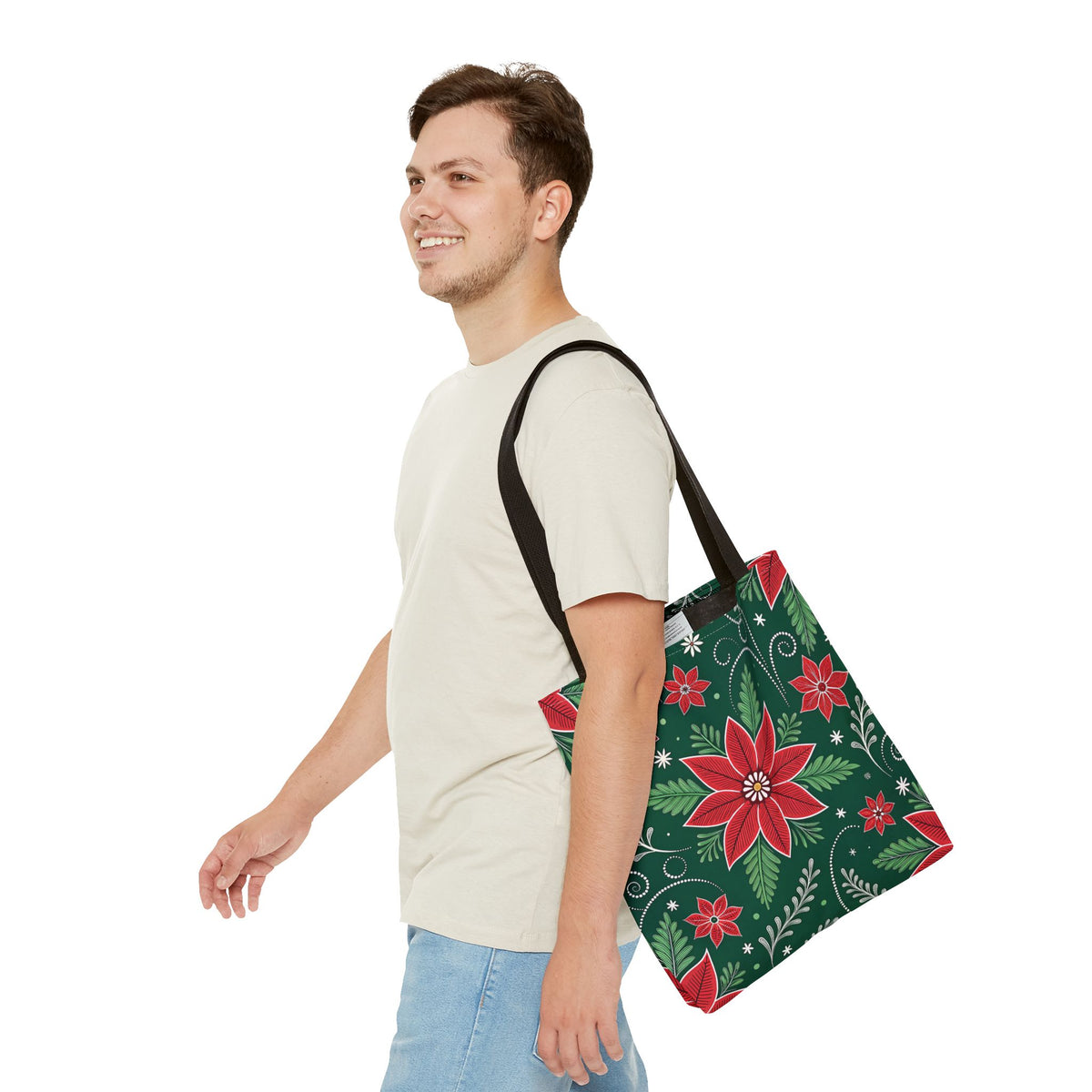 Christmas Poinsettia Folk Art Tote Bag