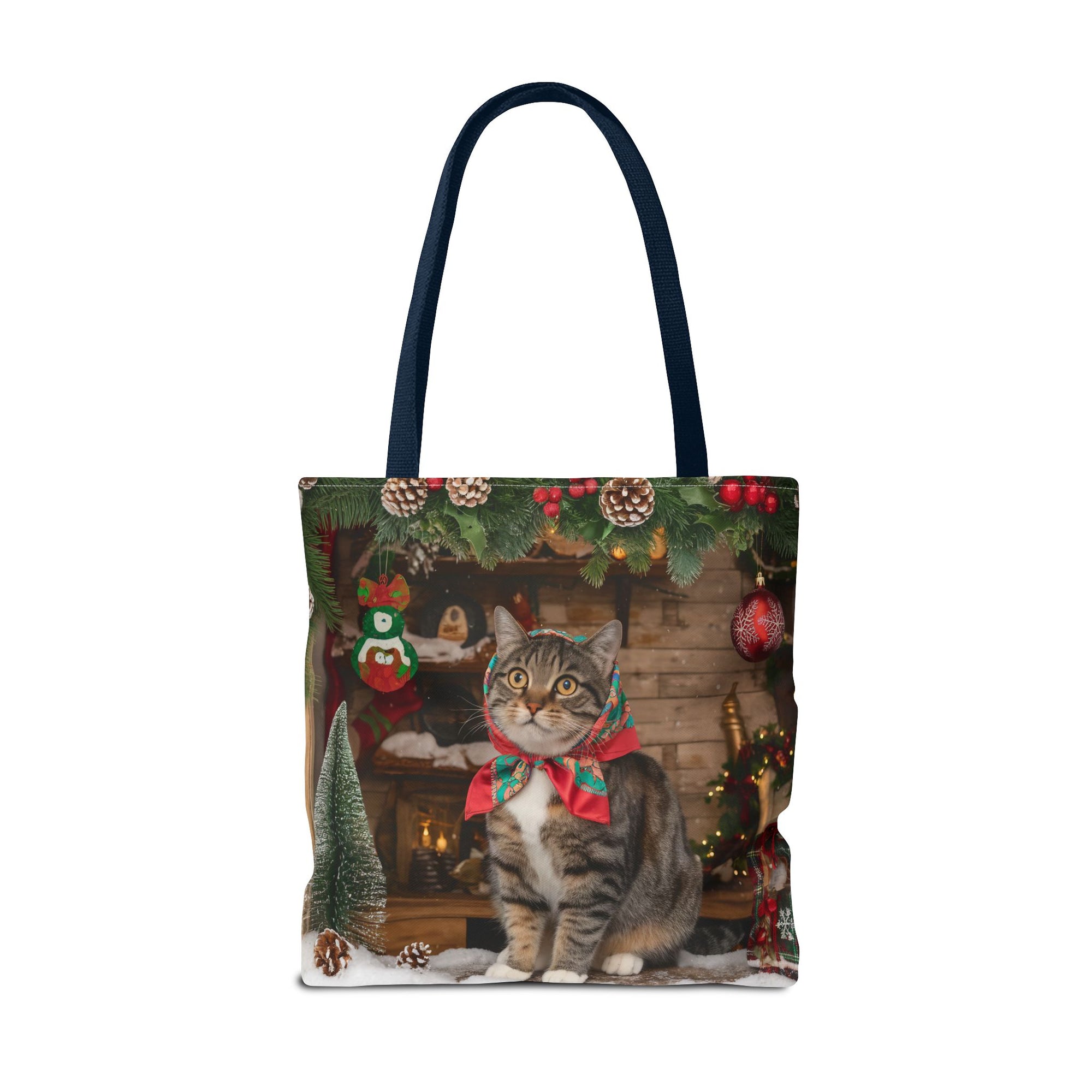 Cat with Babushka Christmas Tote Bag