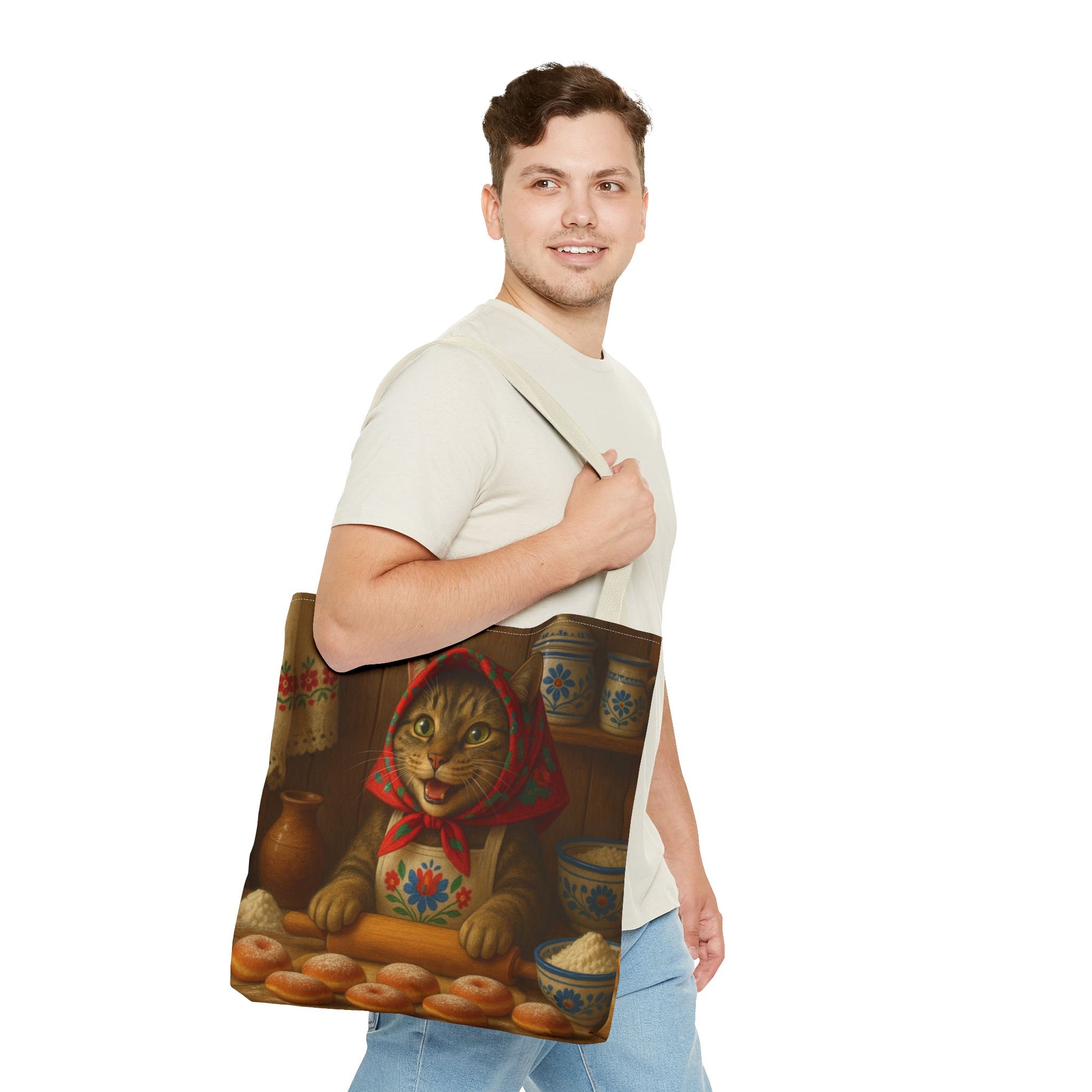 Babushka Cat Making Paczki Polish Donuts Tote Bag