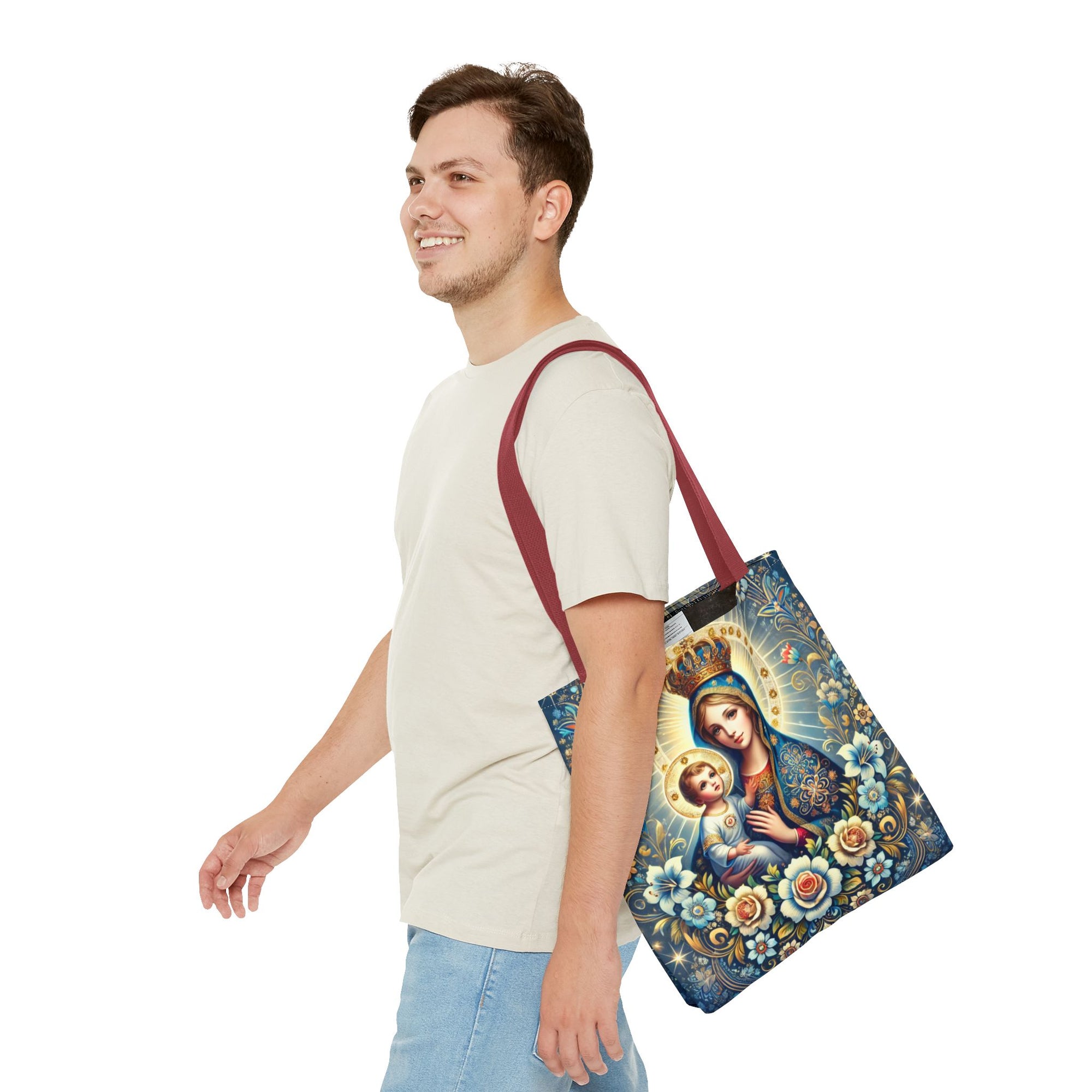 Virgin Mary Baby Jesus Floral Folk Art Tote Bag