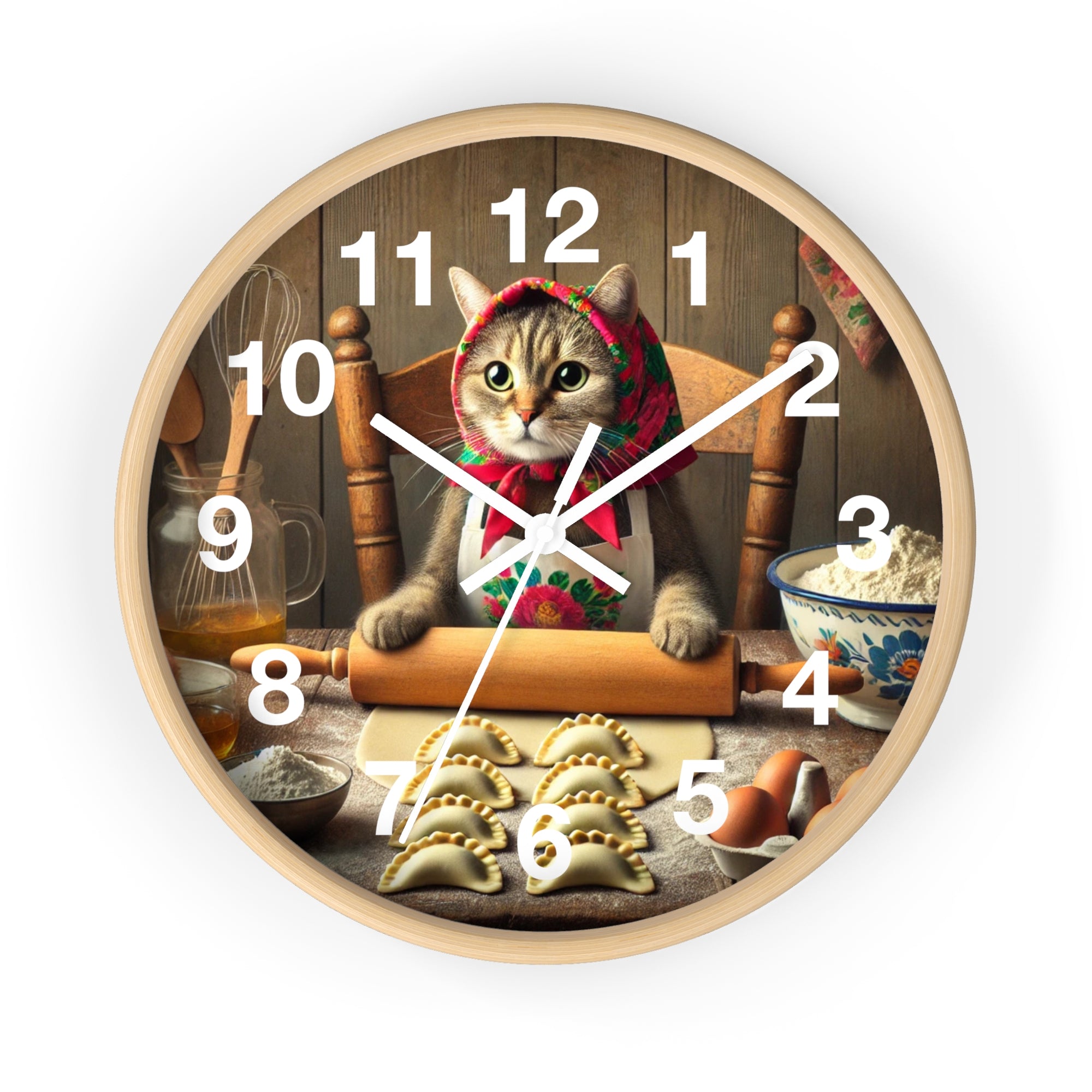 Babushka Cat Making Pierogi Wall Clock