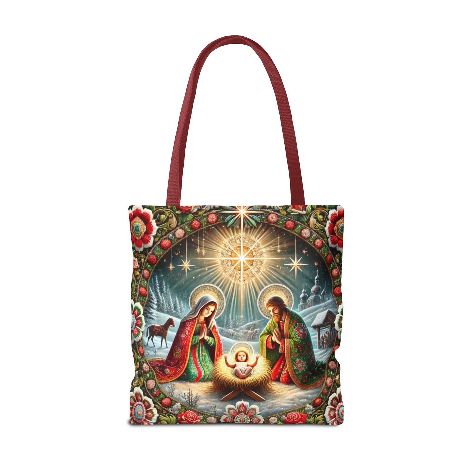 Nativity Scene Holy Family Manger Biblical Artwork Tote Bag