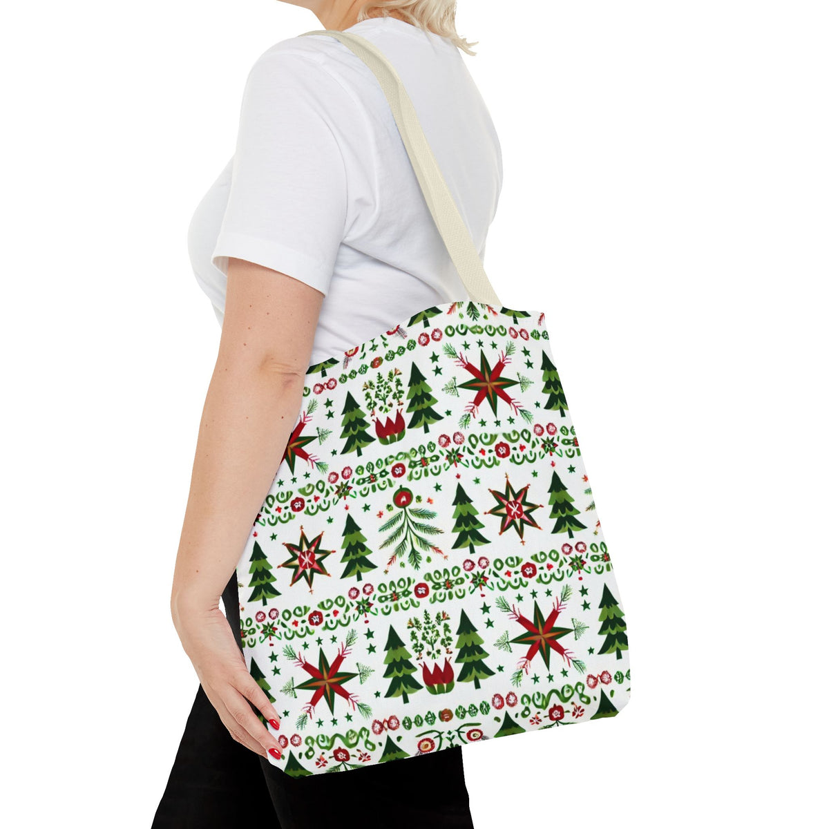 Polish Christmas Folk Art Pattern Stars Pines &amp; Florals Tote Bag