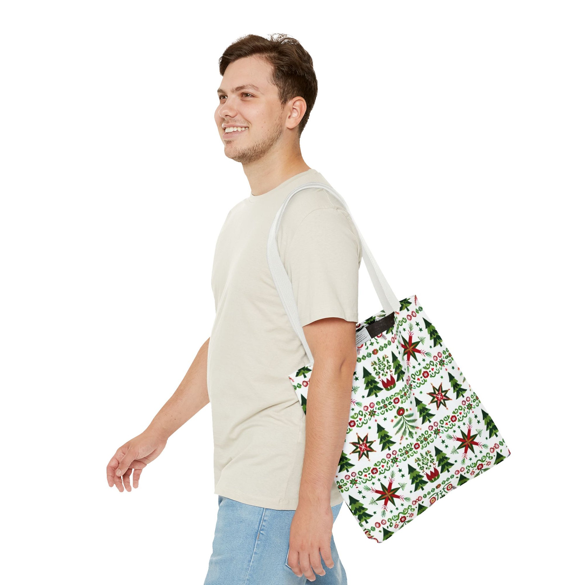 Polish Christmas Folk Art Pattern Stars Pines & Florals Tote Bag