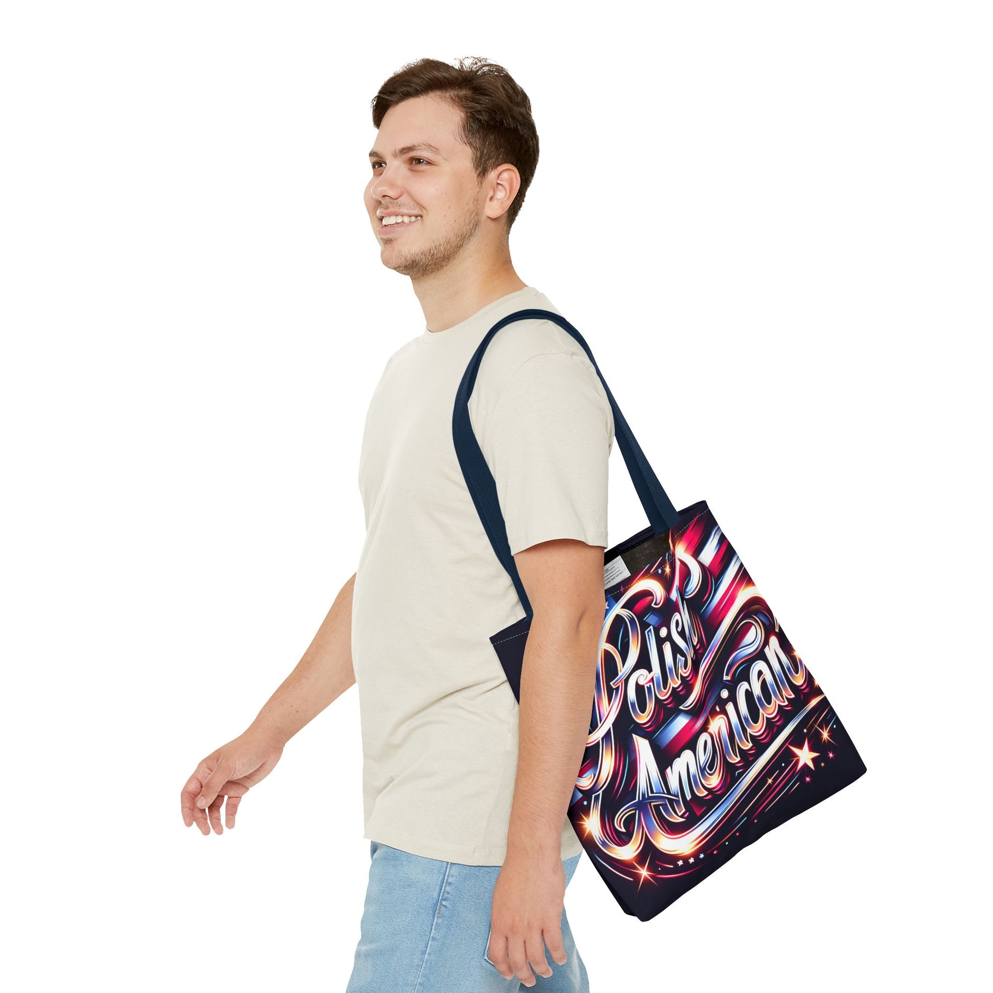Polish American Patriotic Tote Bag - USA Flag Shoulder Bag for Independence Day