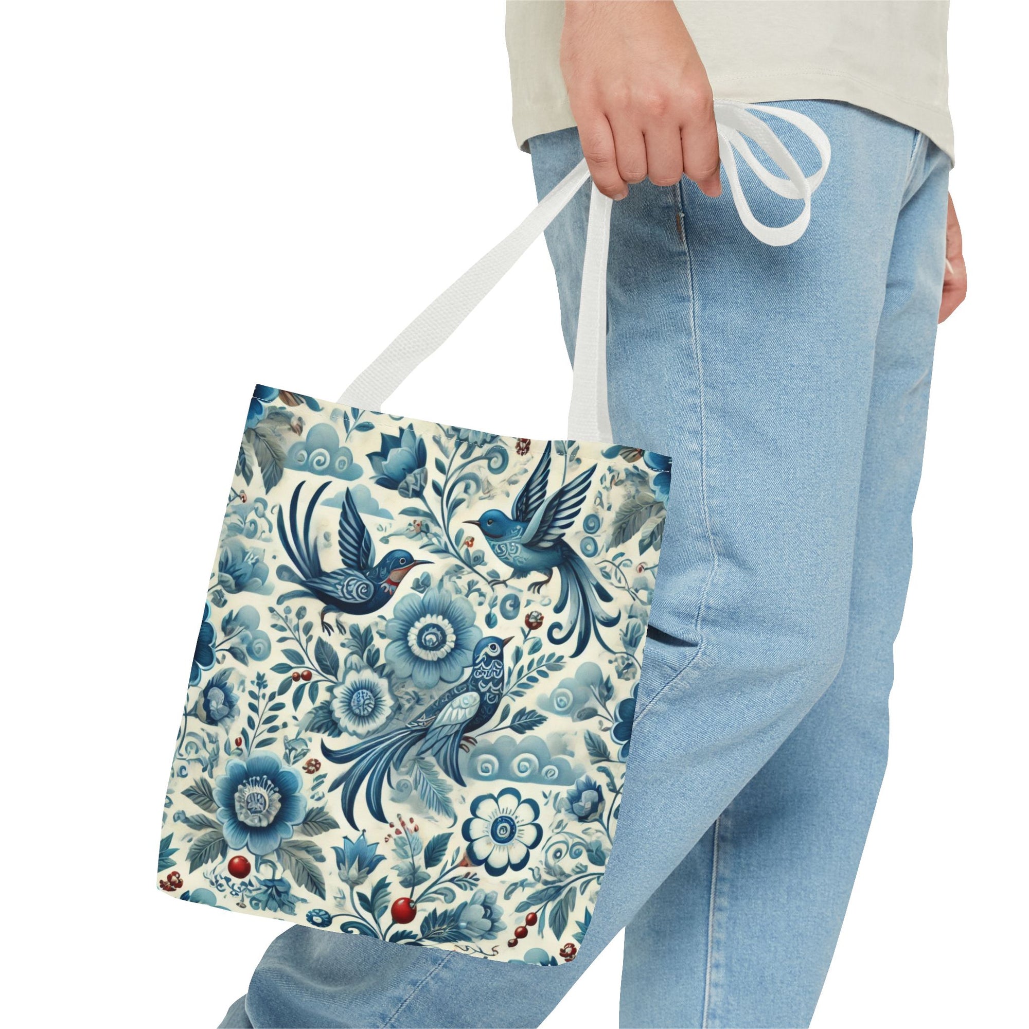 Polish Folk Art Floral & Birds Vibrant Blue Tote Bag (AOP)