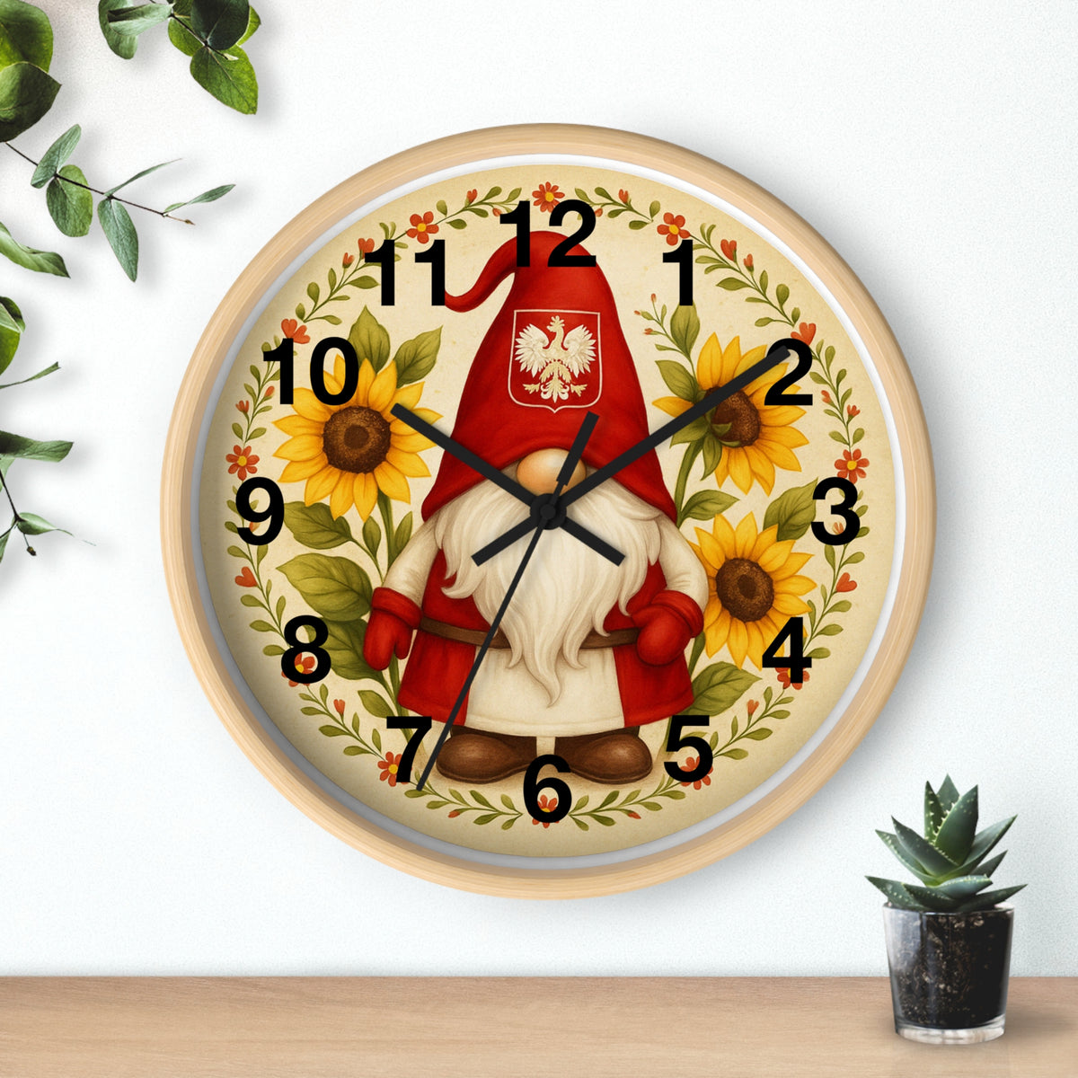 Polish Gnome With Sunflowers Wall Clock