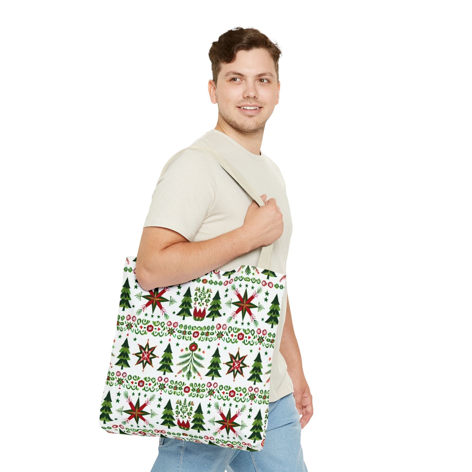 Polish Christmas Folk Art Pattern Stars Pines & Florals Tote Bag
