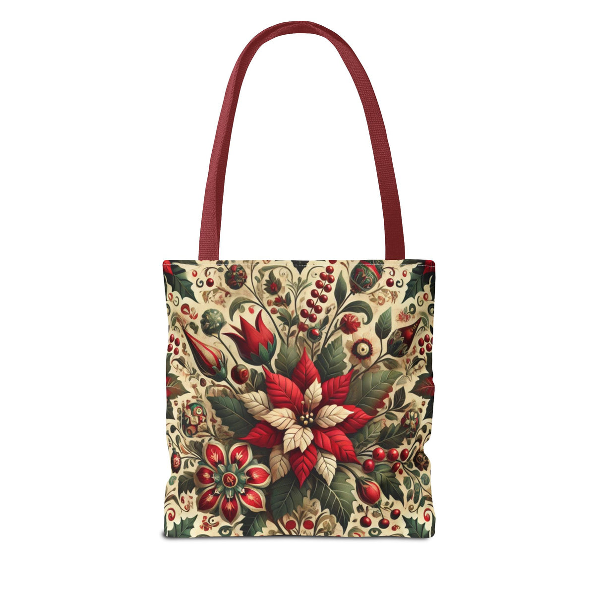 Christmas Poinsettia Floral Art Holiday Tote Bag
