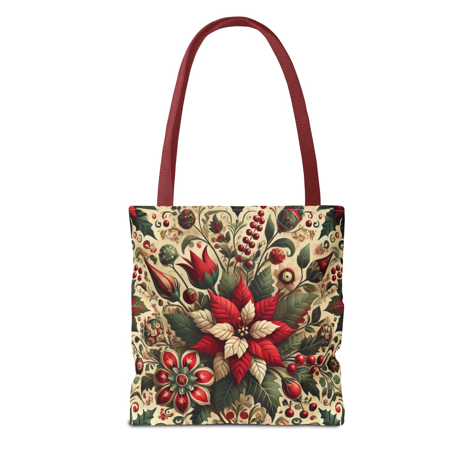 Christmas Poinsettia Floral Art Holiday Tote Bag