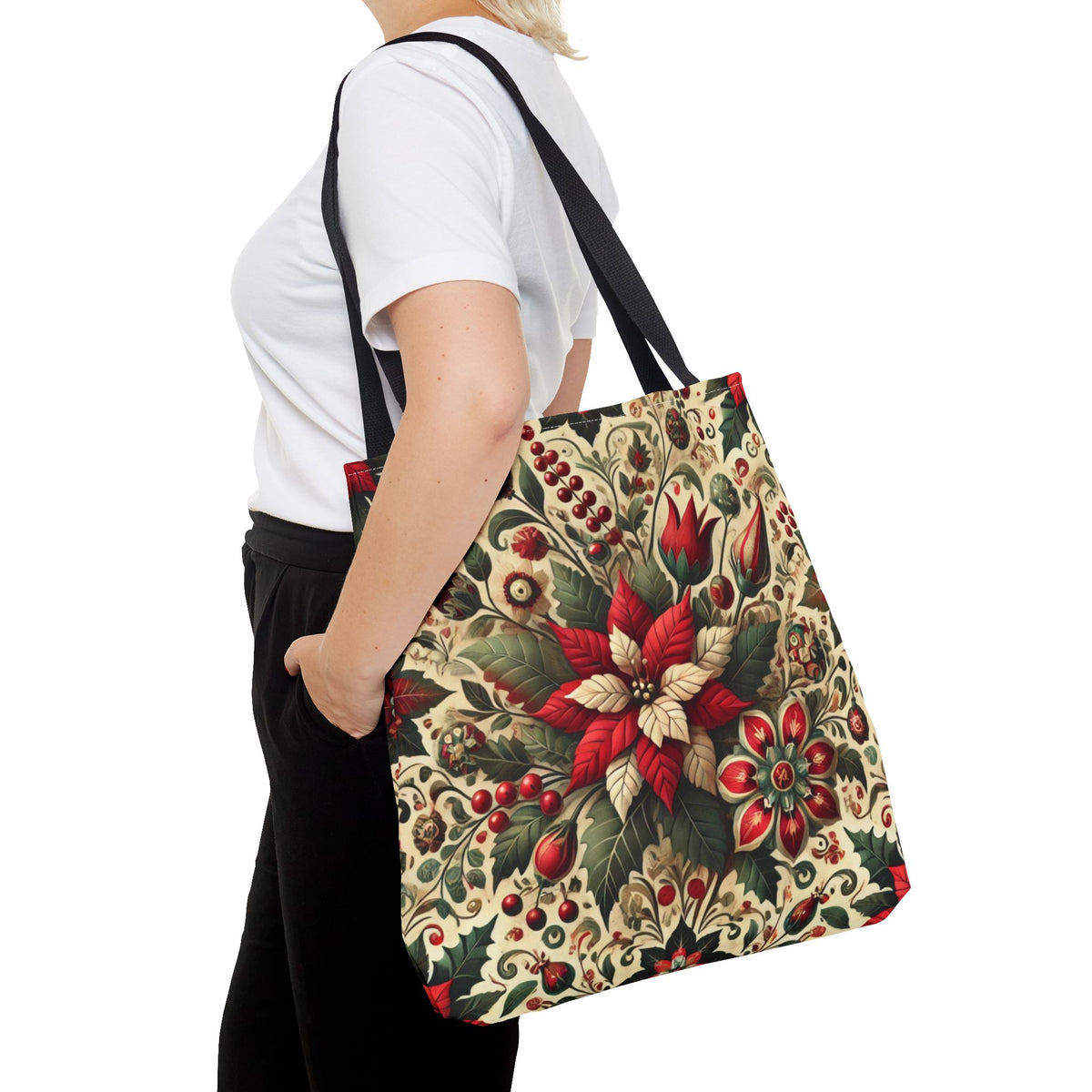 Christmas Poinsettia Floral Art Holiday Tote Bag