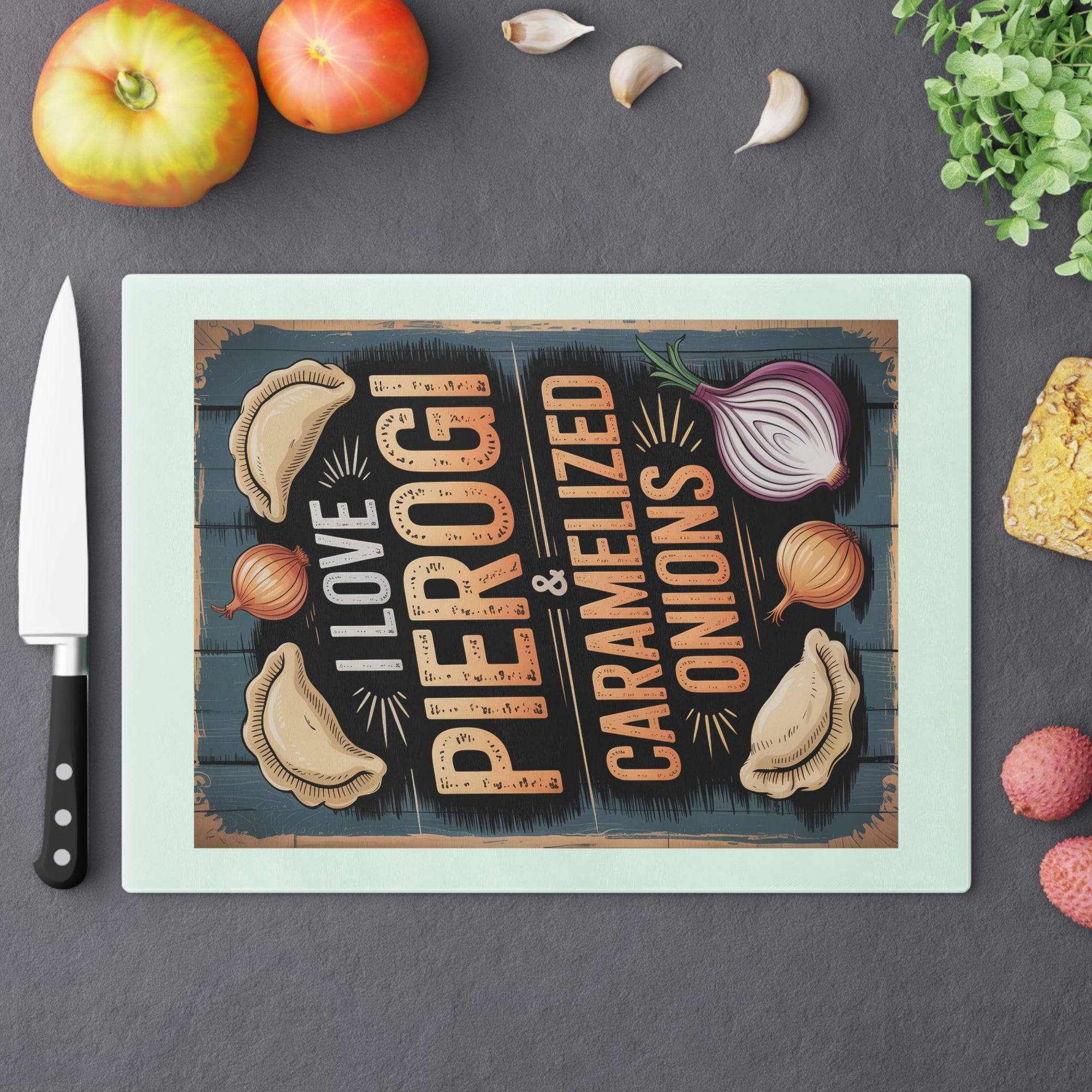 I Love Pierogi Tempered Glass Cutting Board