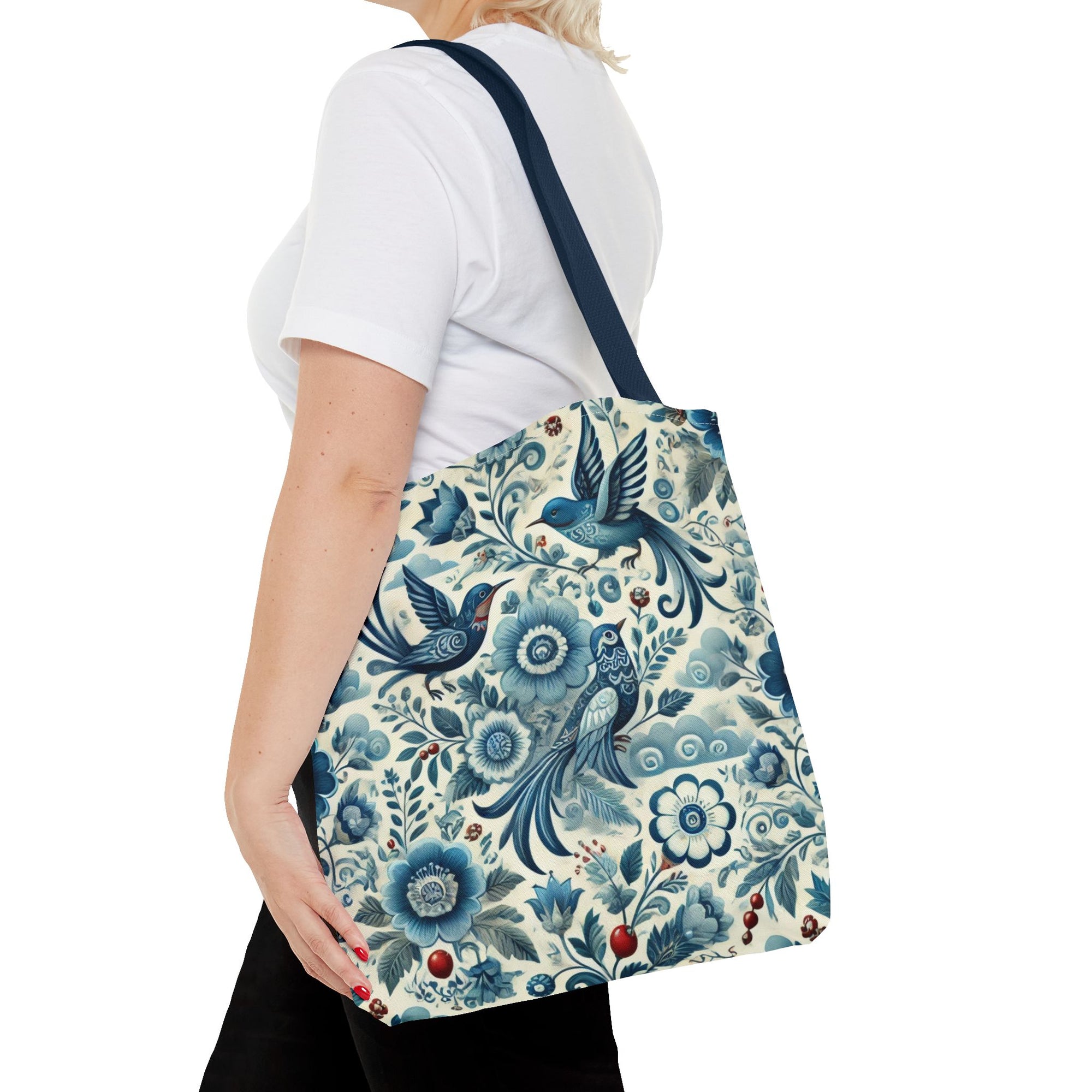 Polish Folk Art Floral & Birds Vibrant Blue Tote Bag