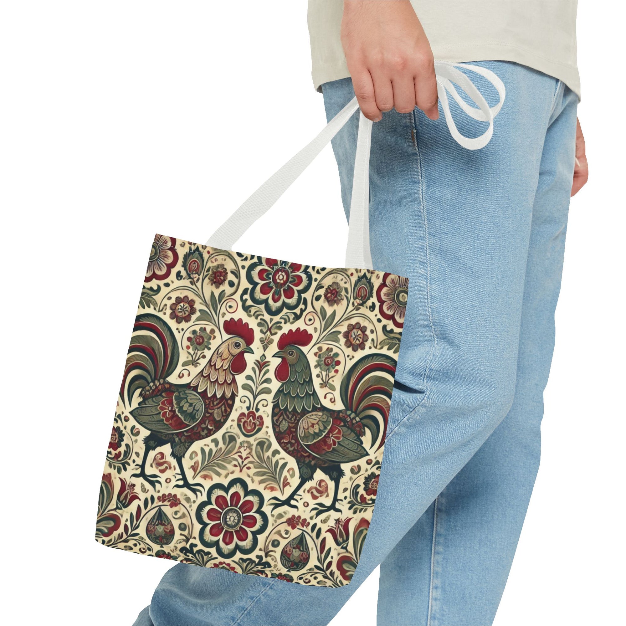 Retro Themed Polish Wycinanki Rooster Pattern Folk Art Tote Bag