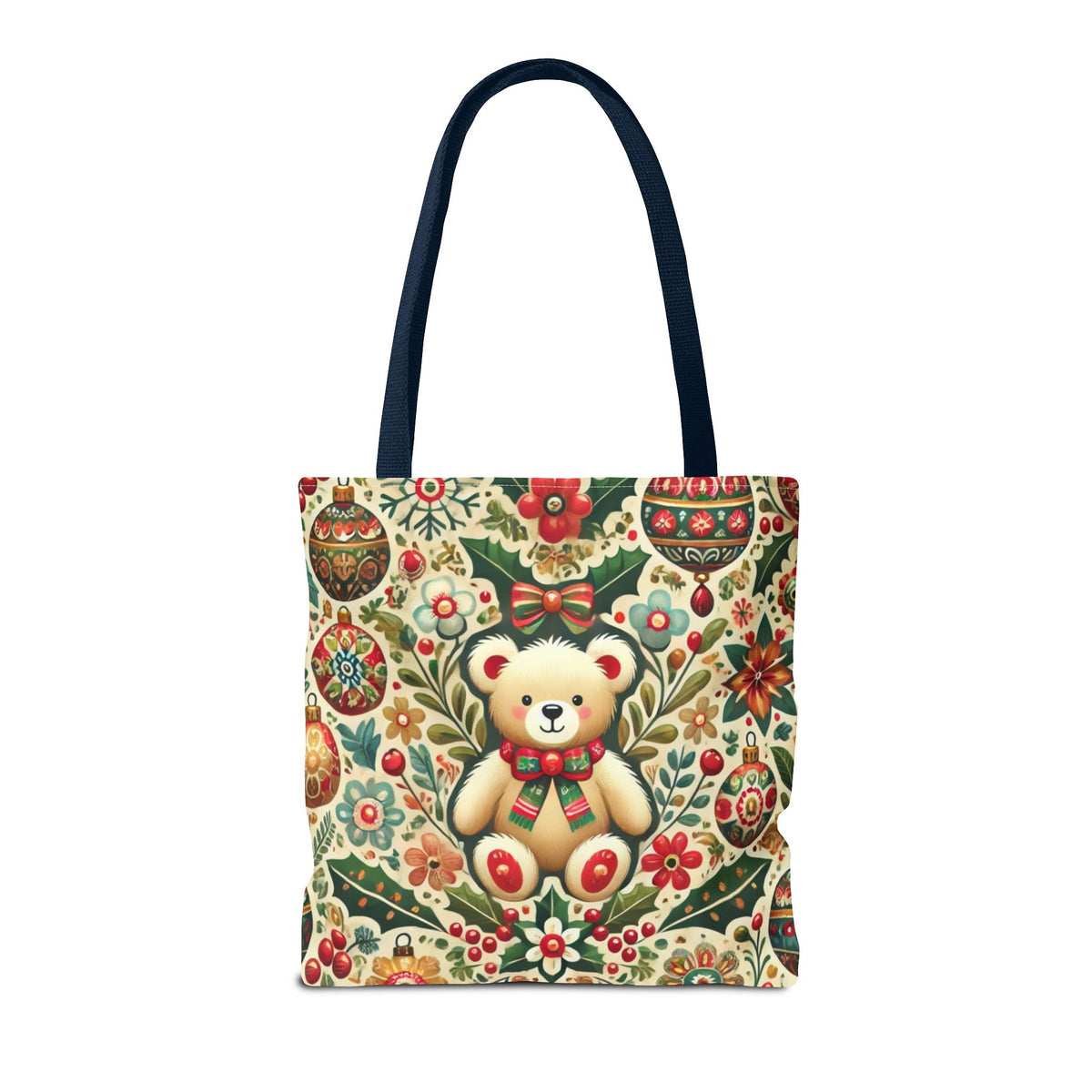 Festive Teddy Bear Folk Art Christmas Holiday Tote Bag