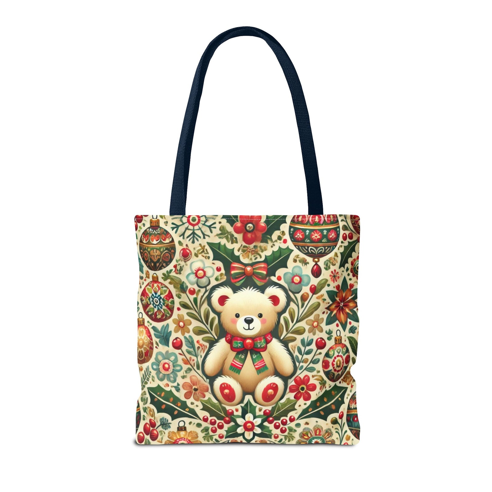 Festive Teddy Bear Folk Art Christmas Holiday Tote Bag