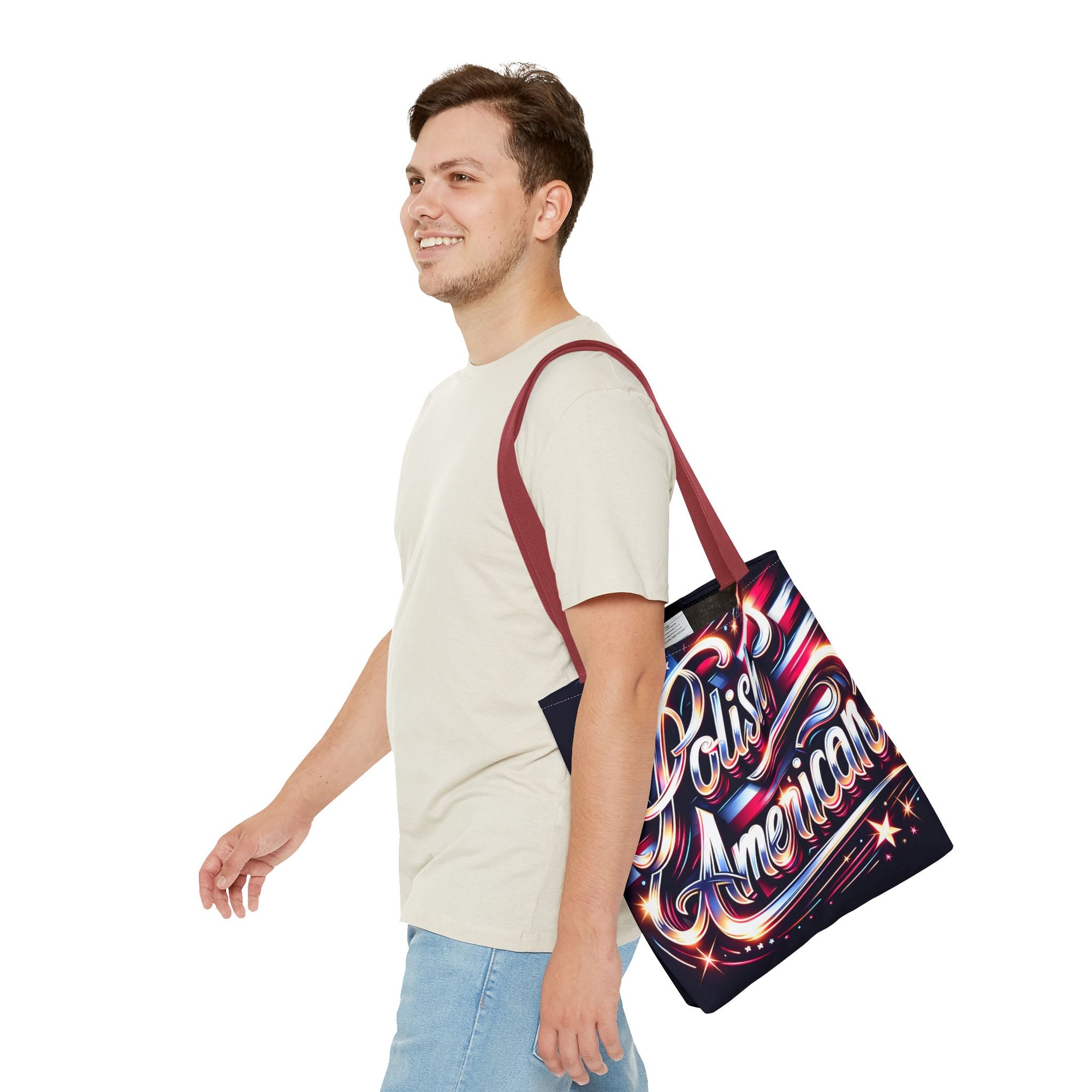 Polish American Patriotic Tote Bag - USA Flag Shoulder Bag for Independence Day